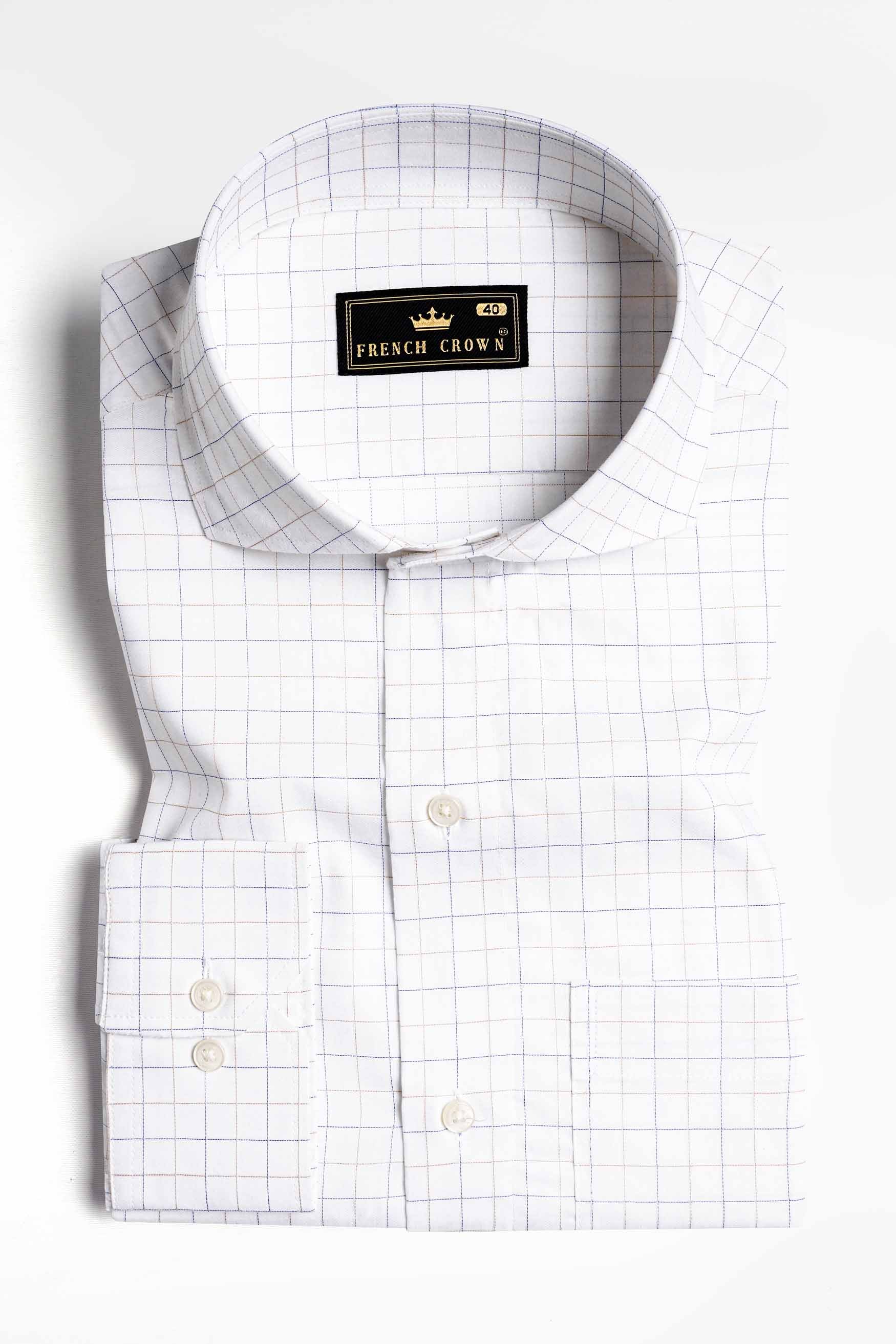 Bright White Checkered Dobby Textured Premium Giza Cotton Shirt