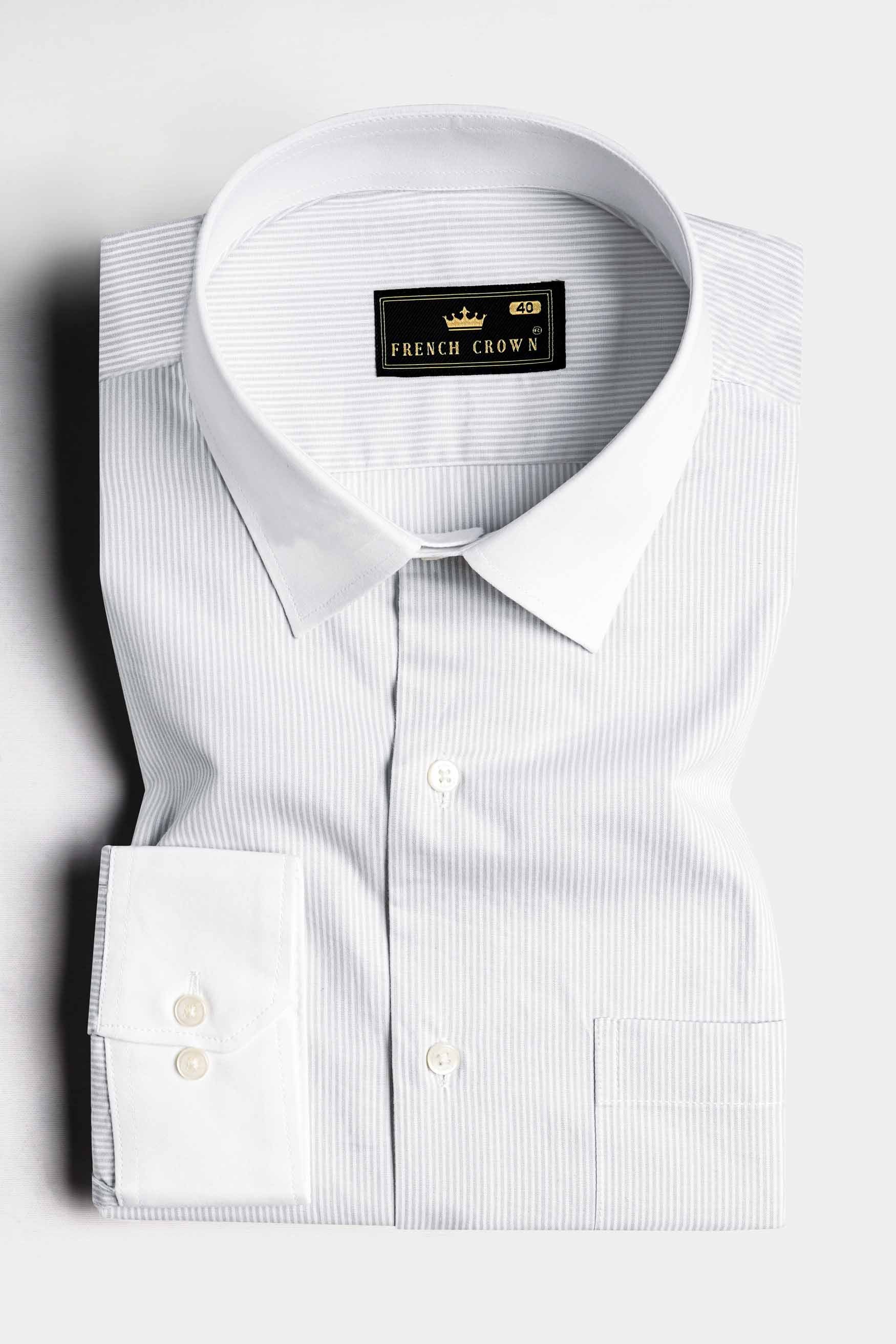 Gainsboro Gray Striped with White Cuffs and Collar Premium Cotton Shirt
