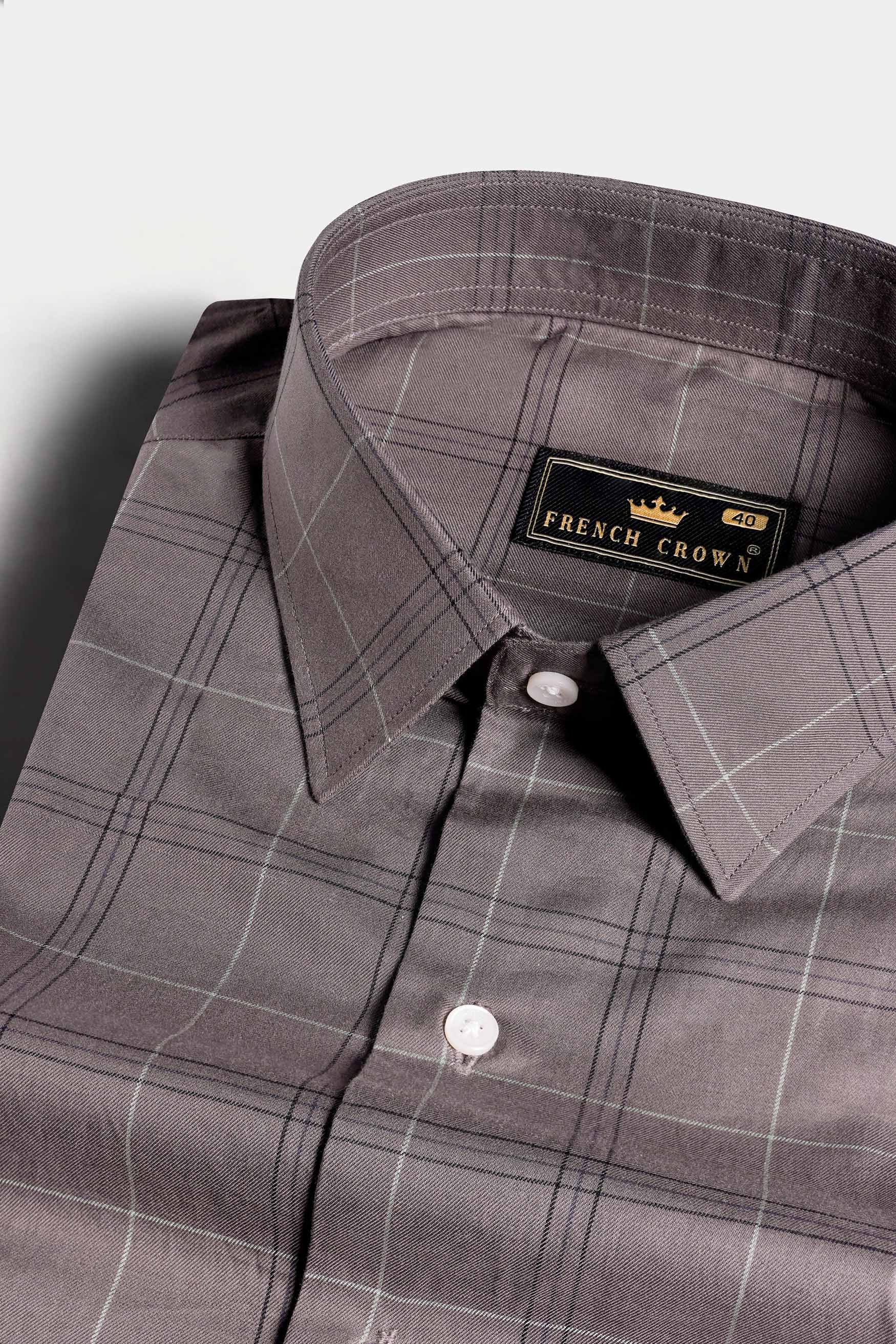 Wenge Brown and Black Twill Plaid Premium Cotton Shirt