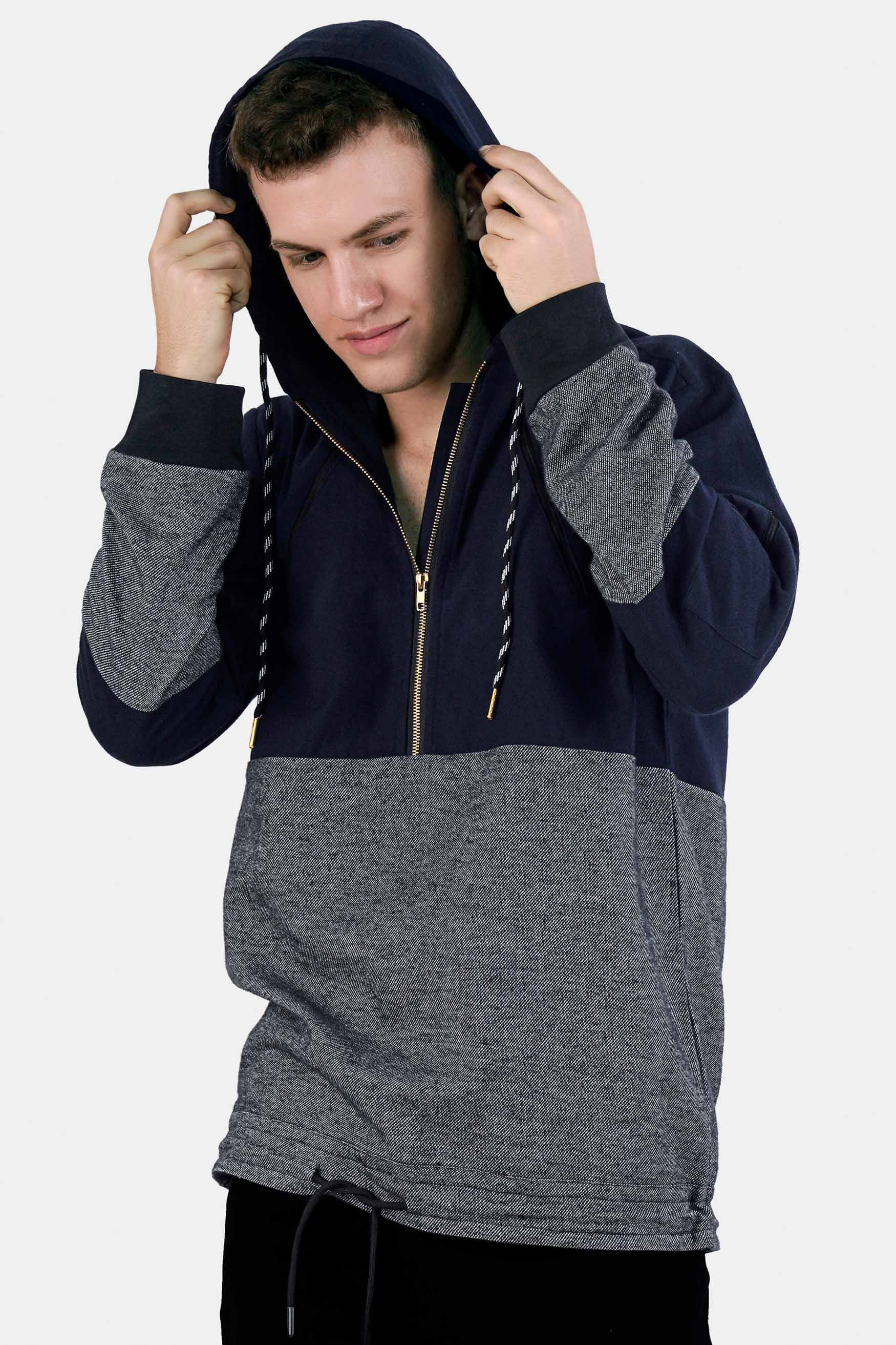 Cinder Blue and Nobel Gray Flannel Designer Hoodie Shirt