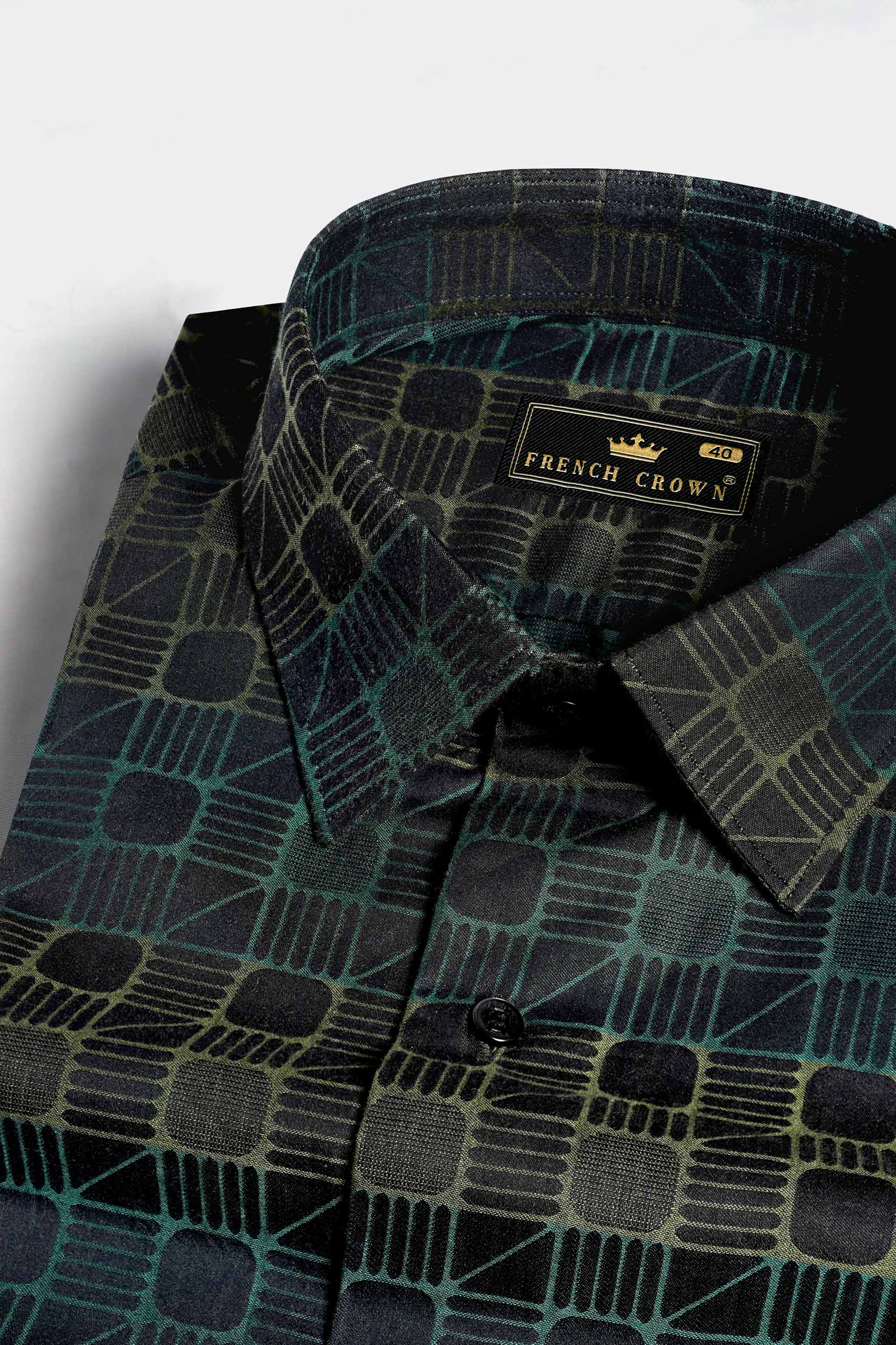 Tuatara Gray with Everglade Green Jacquard Textured Premium Giza Cotton Shirt