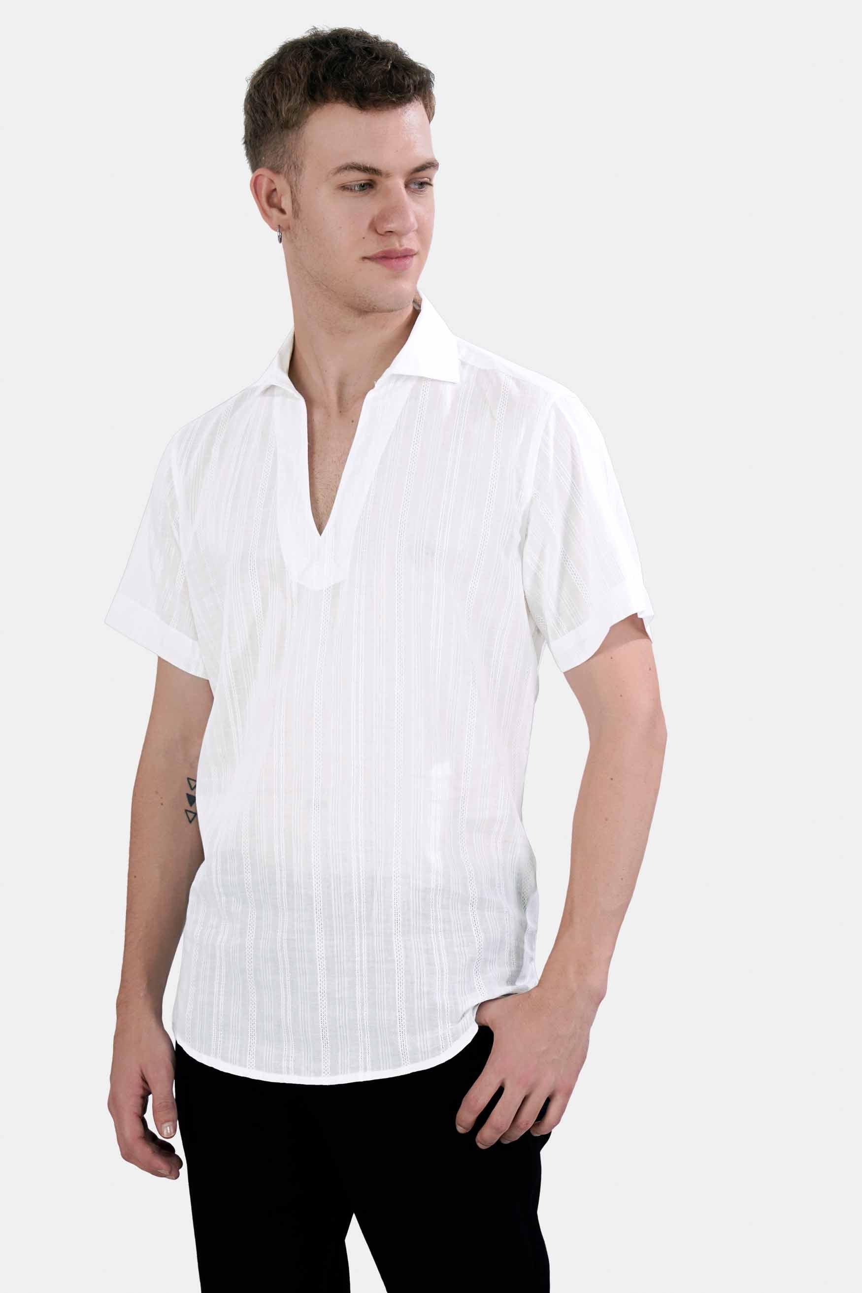 Bright White Dobby Textured Premium Giza Cotton Designer Shirt