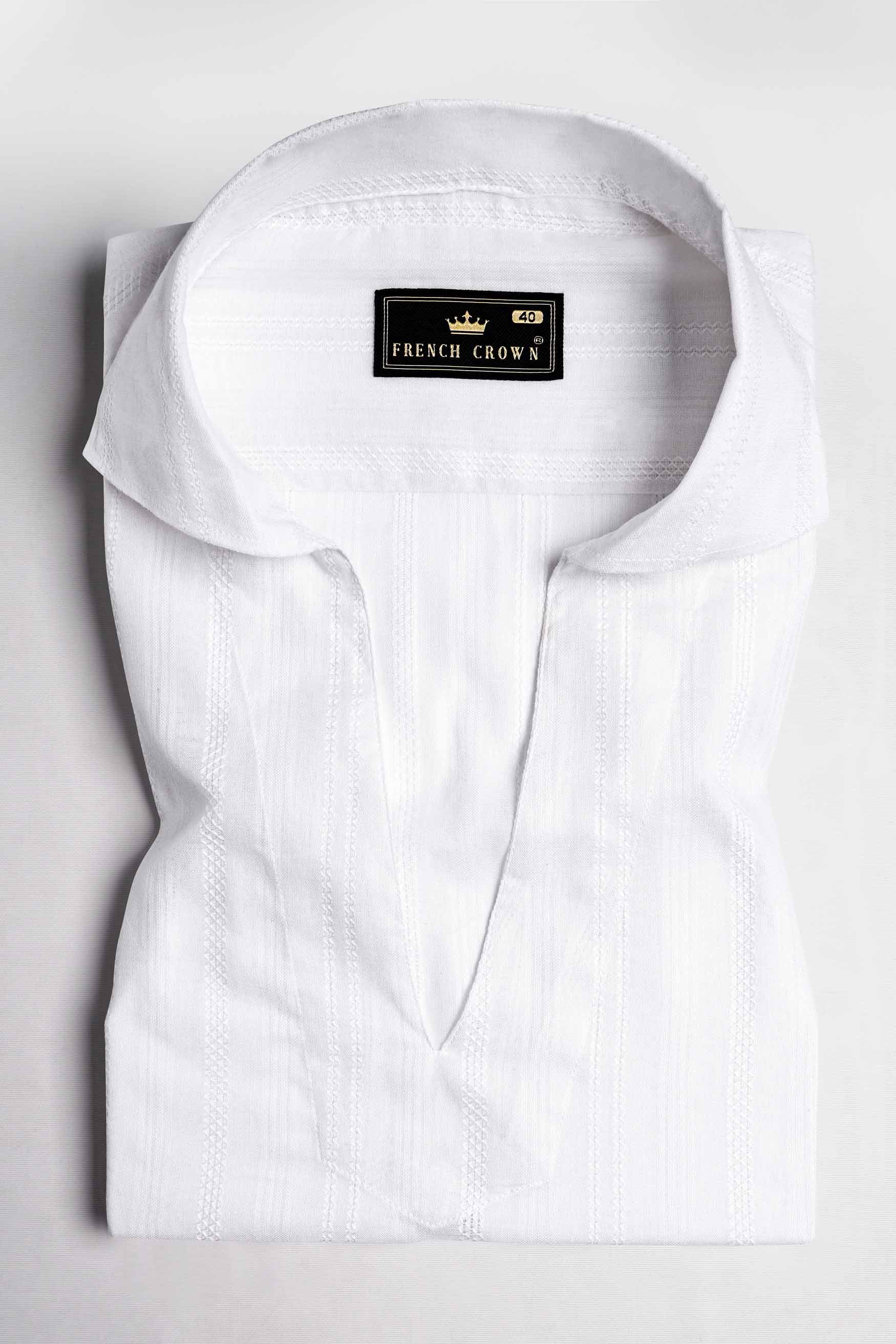 Bright White Dobby Textured Premium Giza Cotton Designer Shirt