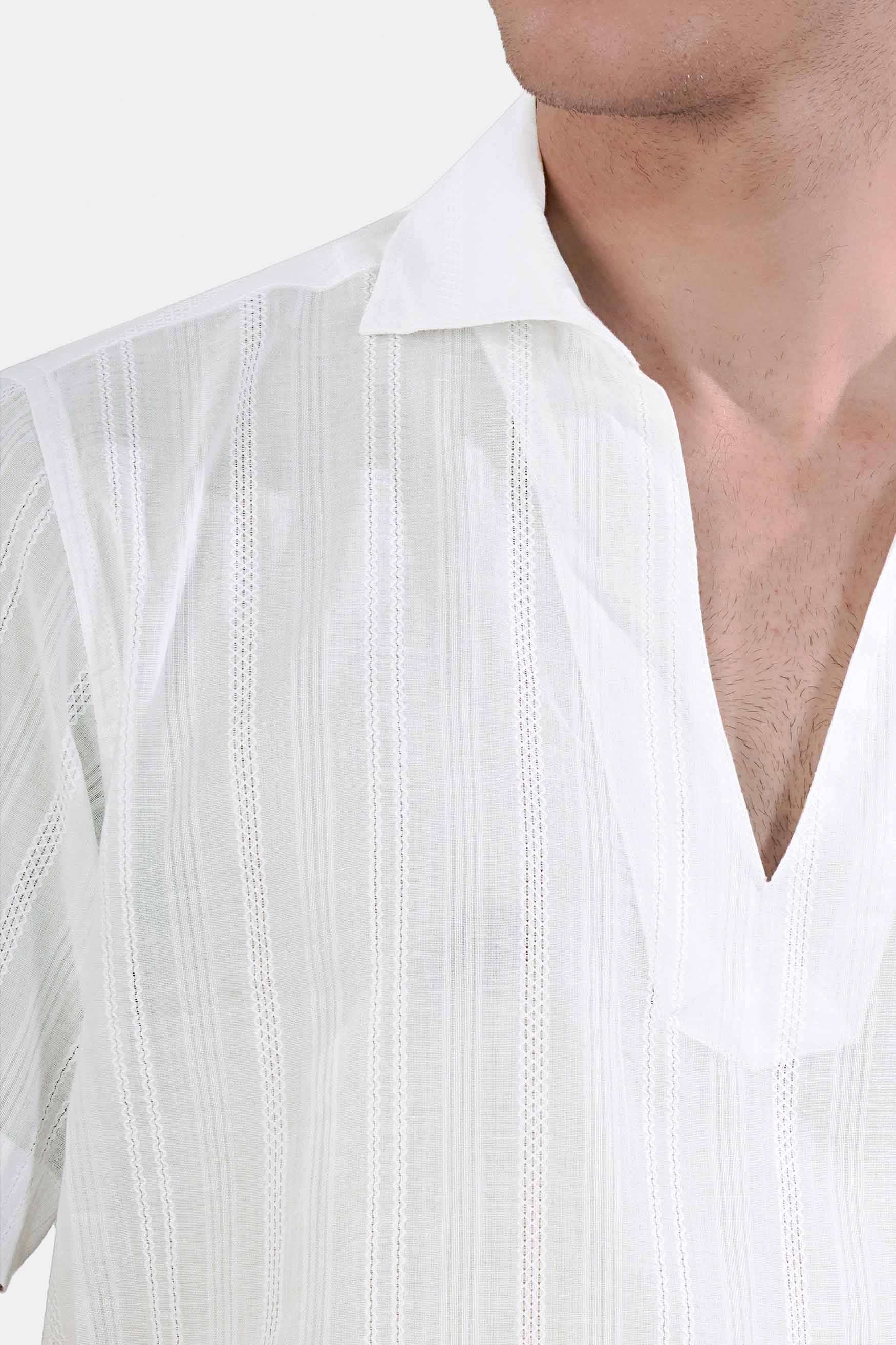 Bright White Dobby Textured Premium Giza Cotton Designer Shirt