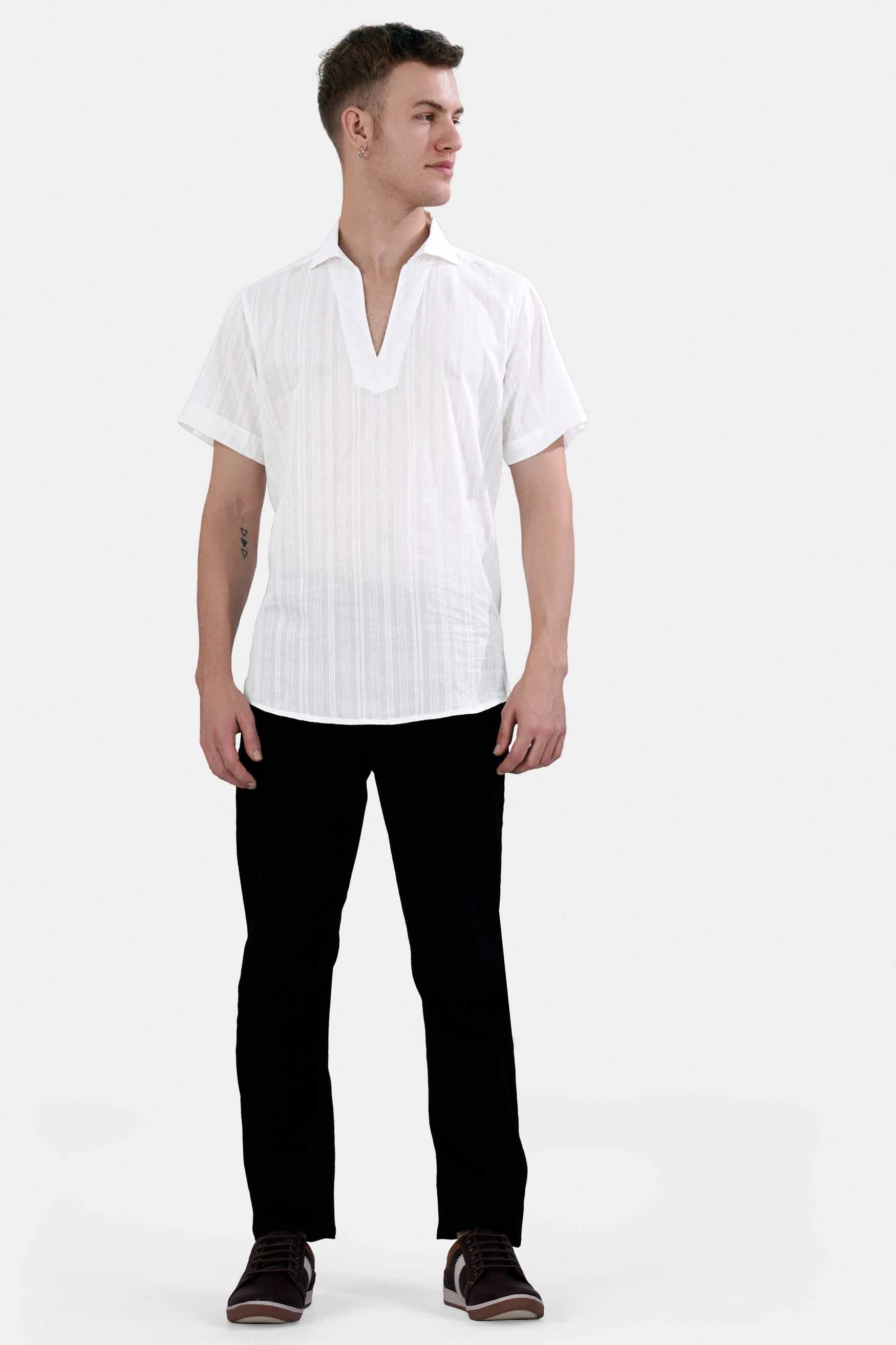 Bright White Dobby Textured Premium Giza Cotton Designer Shirt