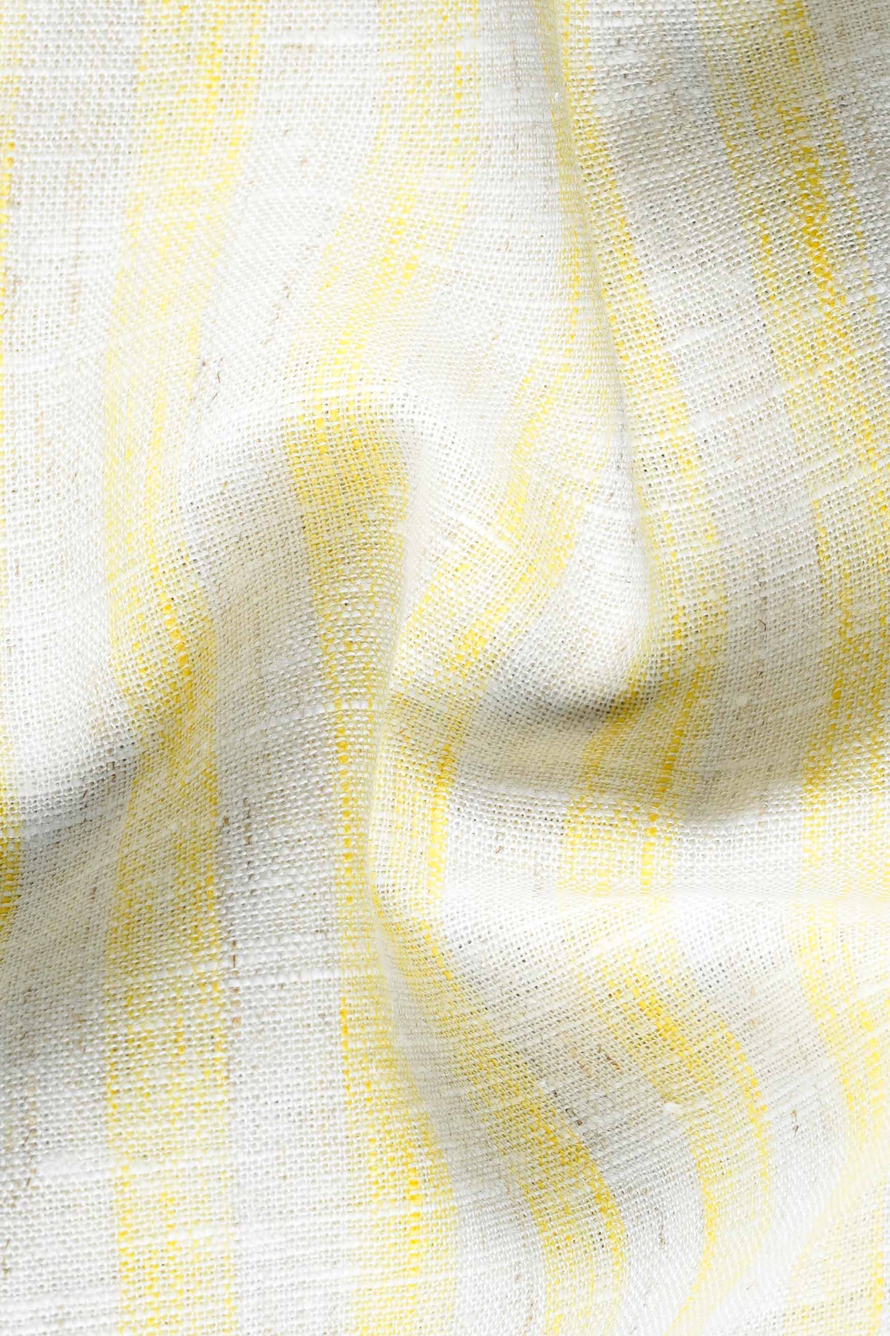 Brulee Yellow and White Striped Luxurious Linen Kurta Shirt