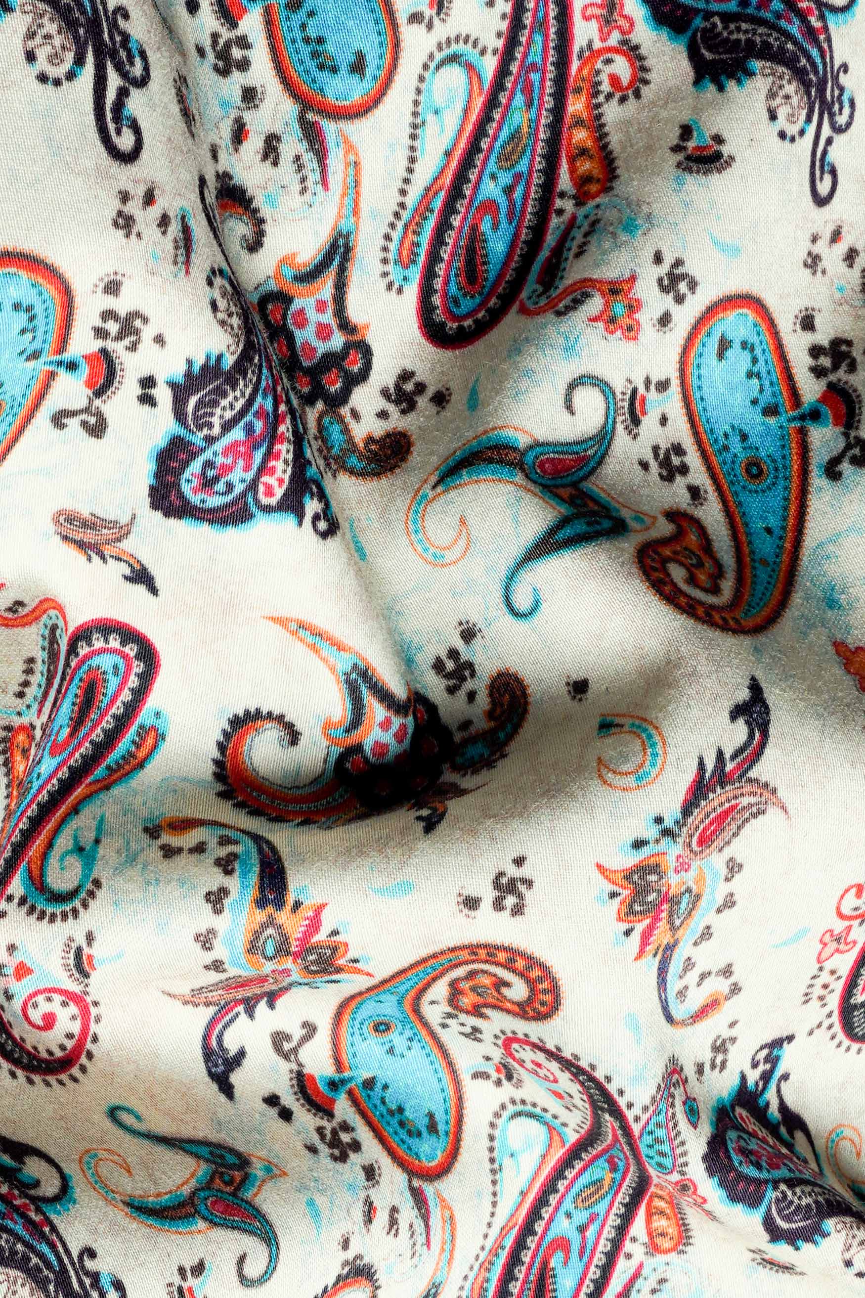 Merino Cream and Multicolour Paisley Printed Subtle Sheen Super Soft Premium Cotton Shirt