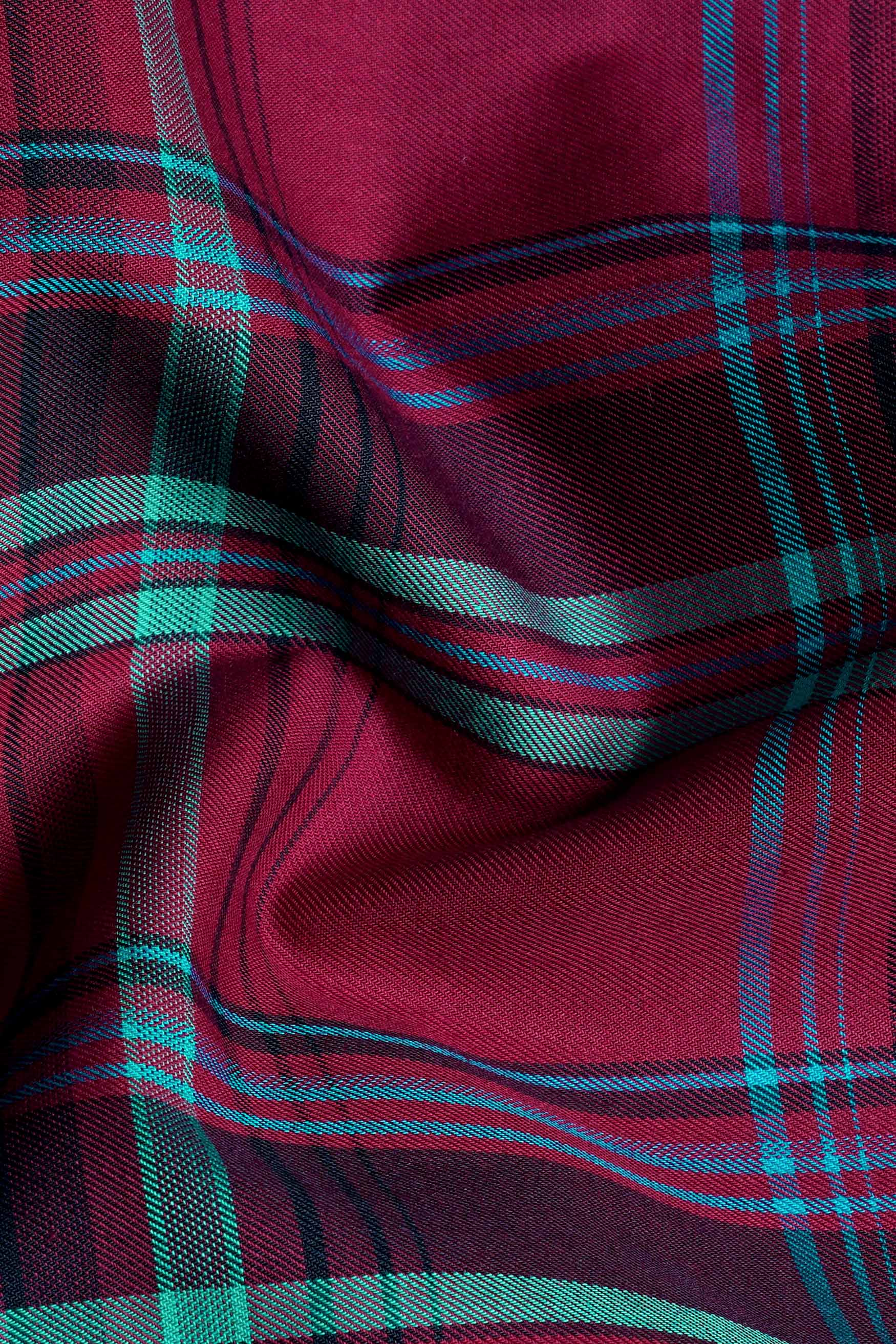 Claret Maroon and Vulcan Blue Plaid Subtle Sheen Super Soft Premium Cotton Shirt
