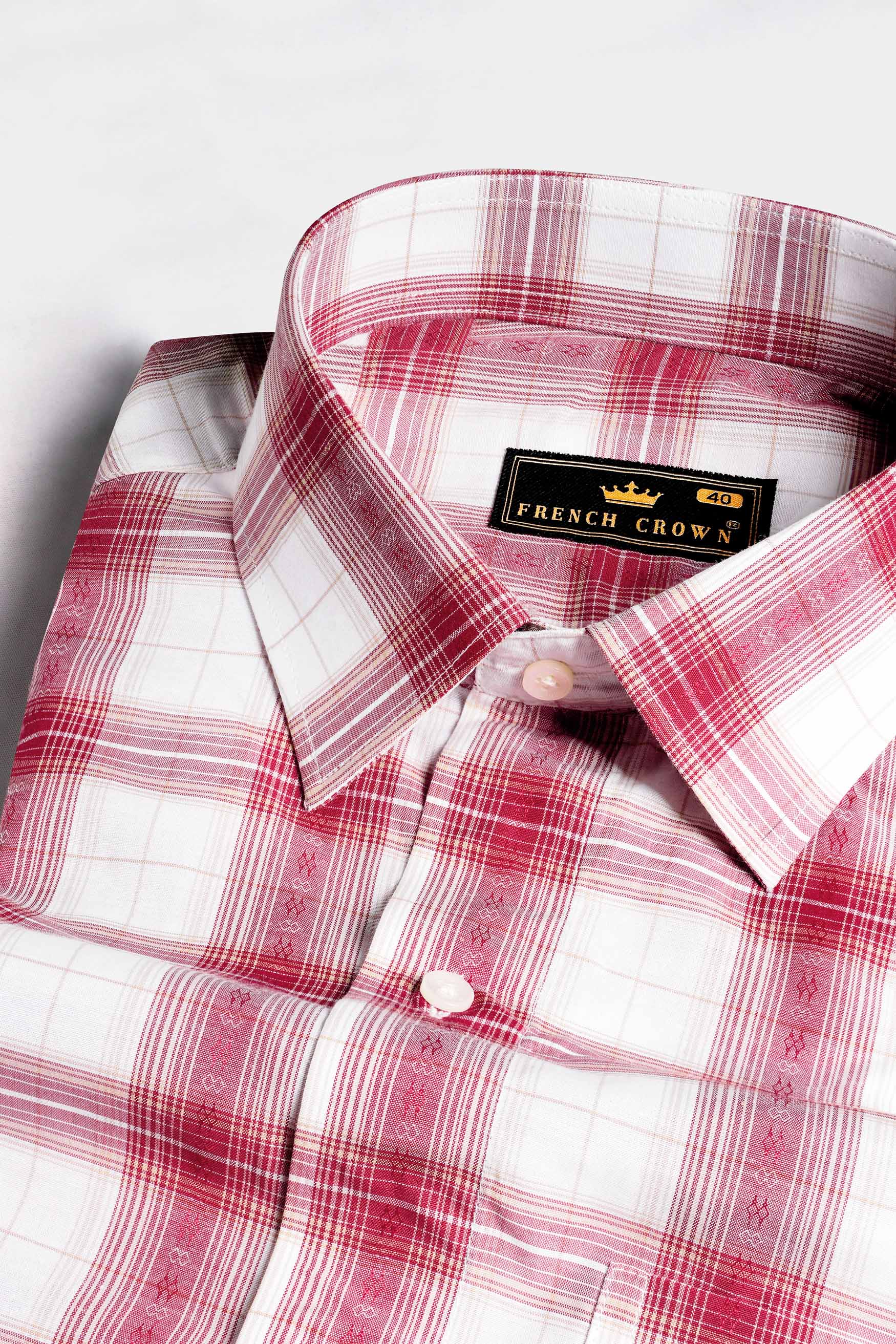 Melrot Red and White Casual Checks-Plaid Premium Cotton Shirt for Men, 15.5in / 39cm / S / Half / Short Sleeves