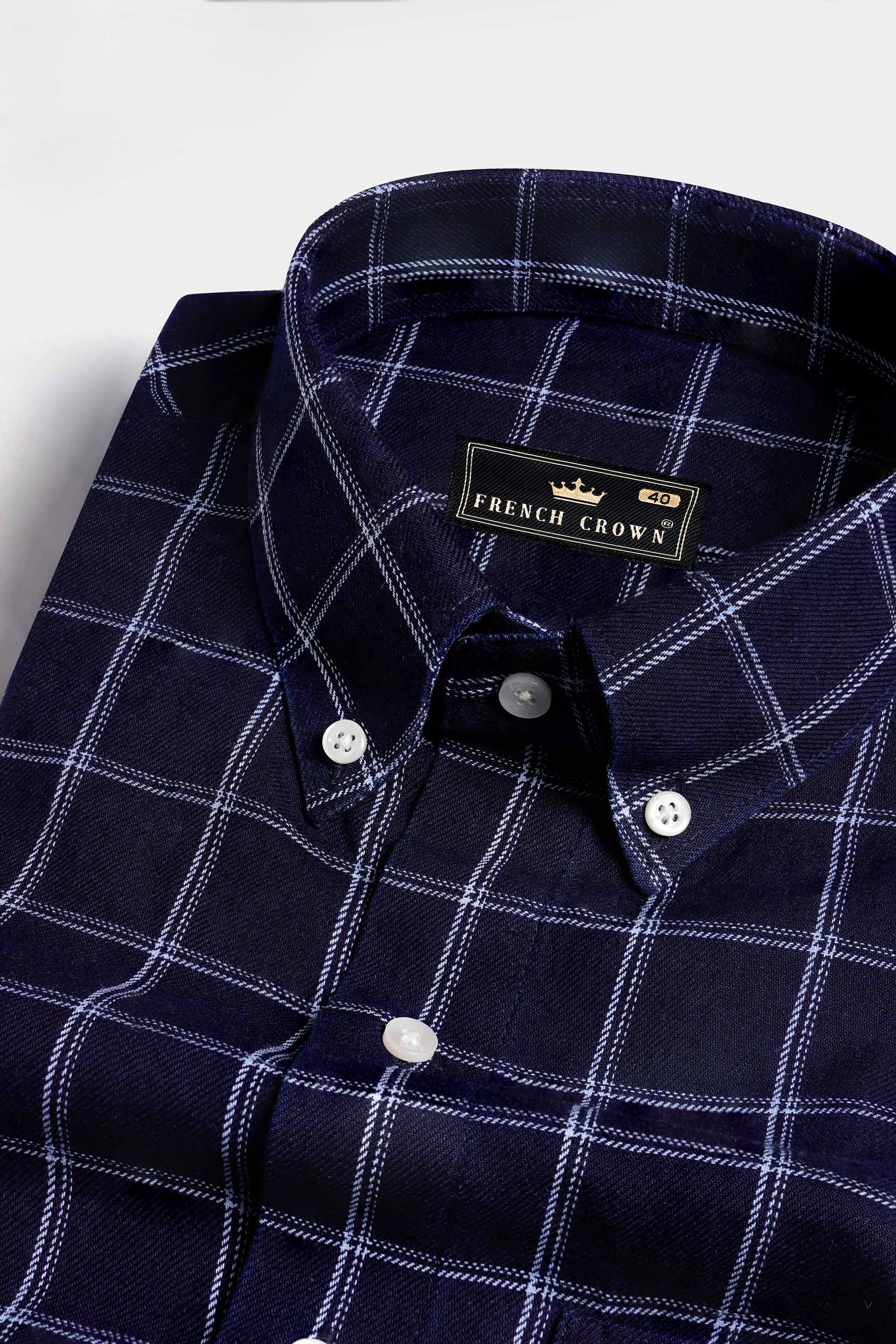 Haiti Blue and White Casual Checks-Plaid Premium Cotton Button