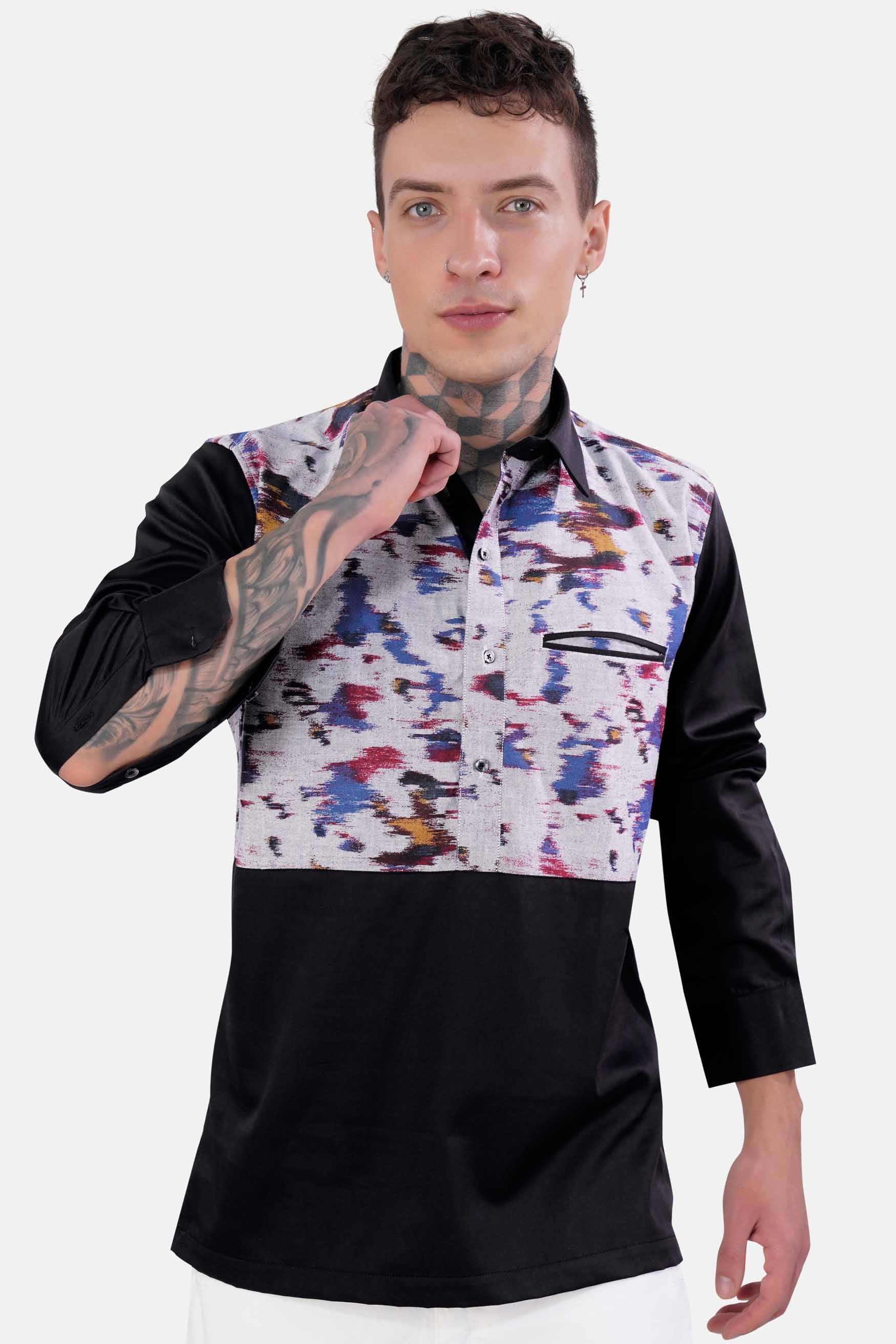Nobel Gray Printed with Solid Black Royal Oxford Designer Shirt