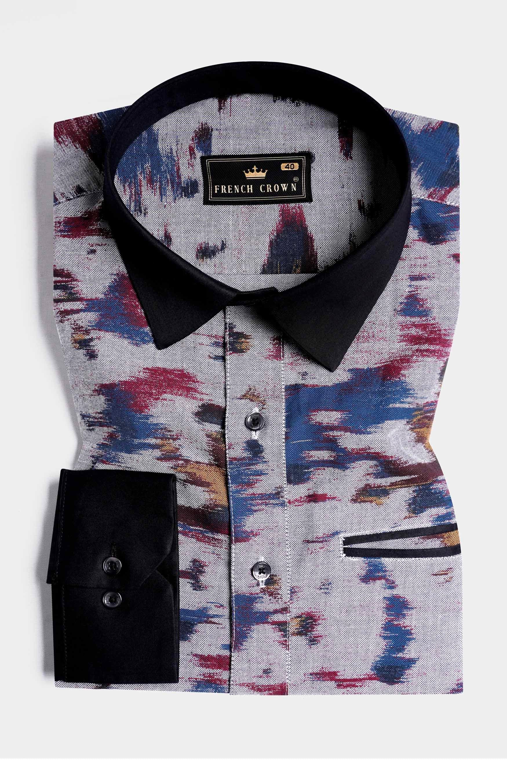 Nobel Gray Printed with Solid Black Royal Oxford Designer Shirt