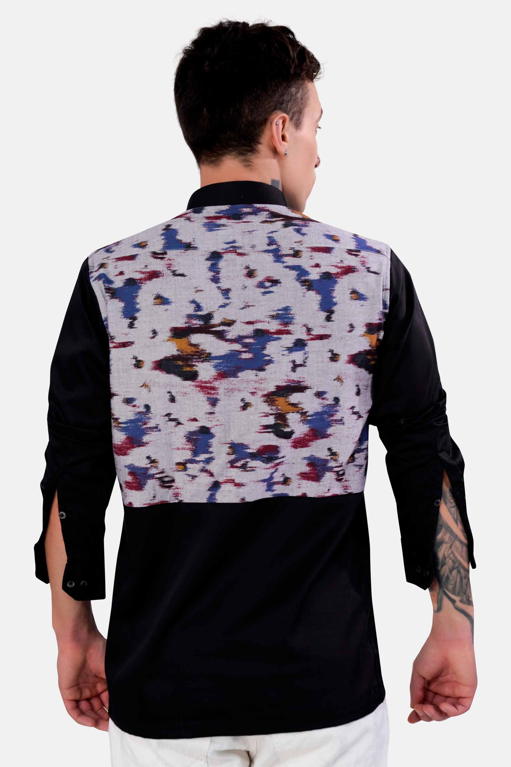 Nobel Gray Printed with Solid Black Royal Oxford Designer Shirt