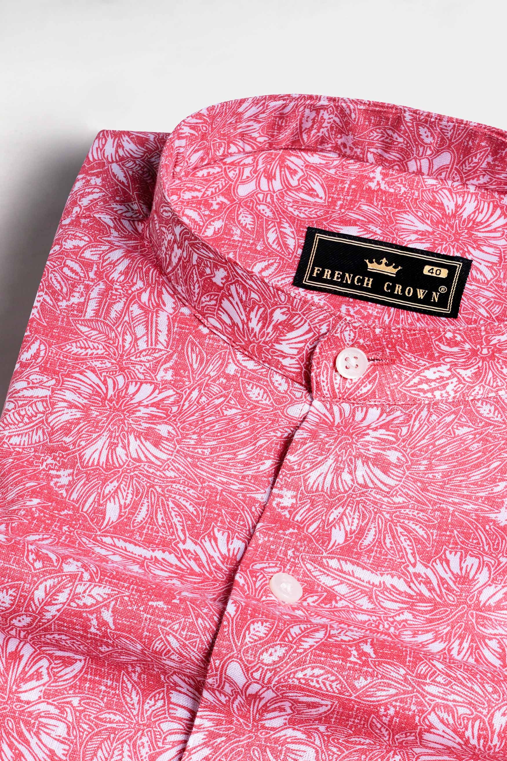 Brink Pink and White Floral Printed Luxurious Linen Shirt
