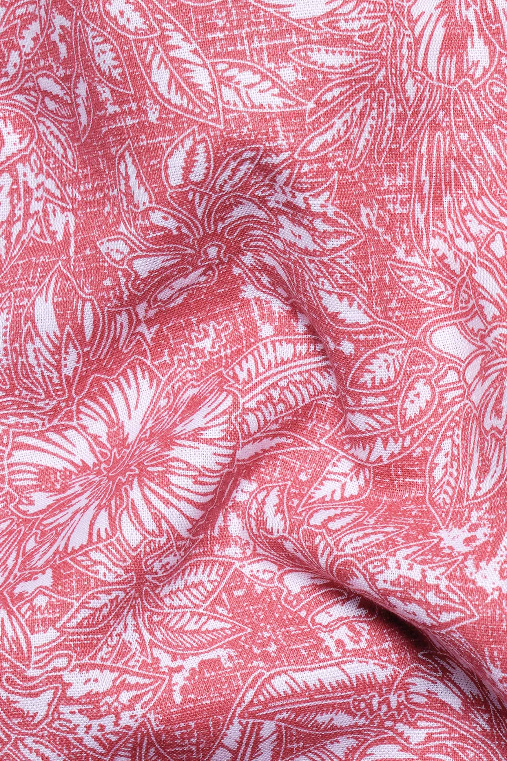 Brink Pink and White Floral Printed Luxurious Linen Shirt