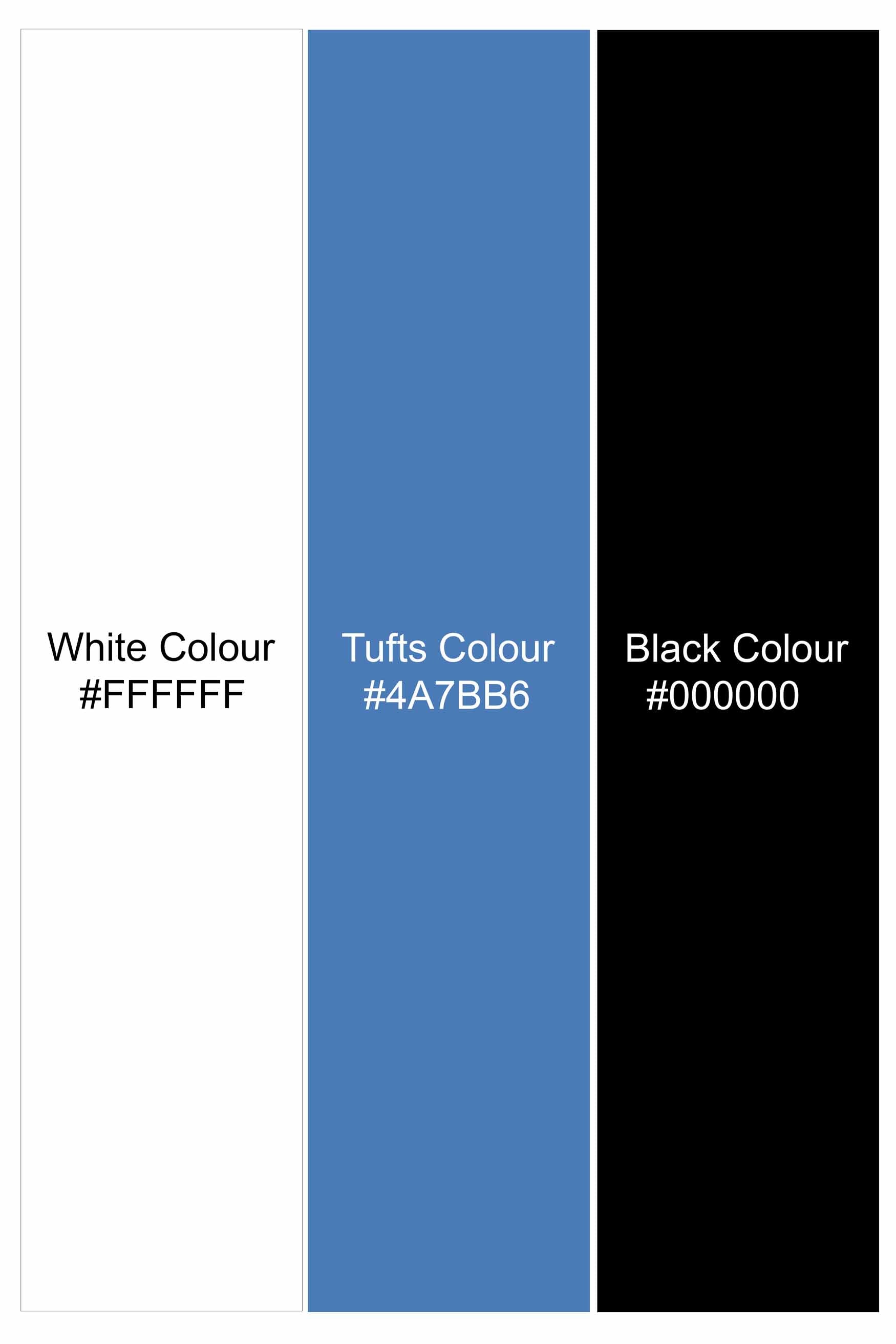 Tufts Blue Ethnic Printed with White Cuffs and Collar Subtle Sheen Super Soft Premium Cotton Shirt