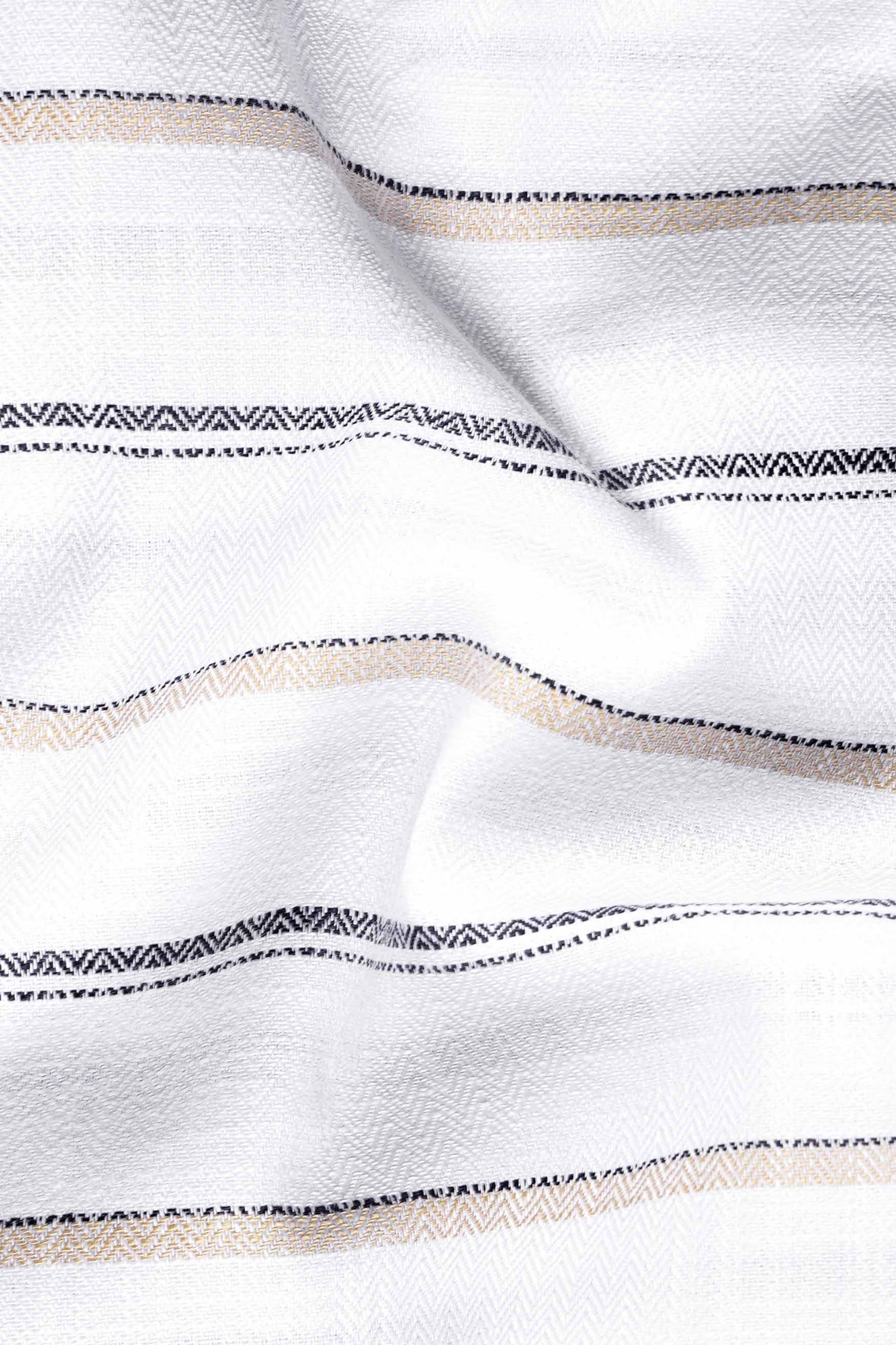 Bright White with Brandy Brown and Black Striped Dobby Textured Premium Giza Cotton Shirt