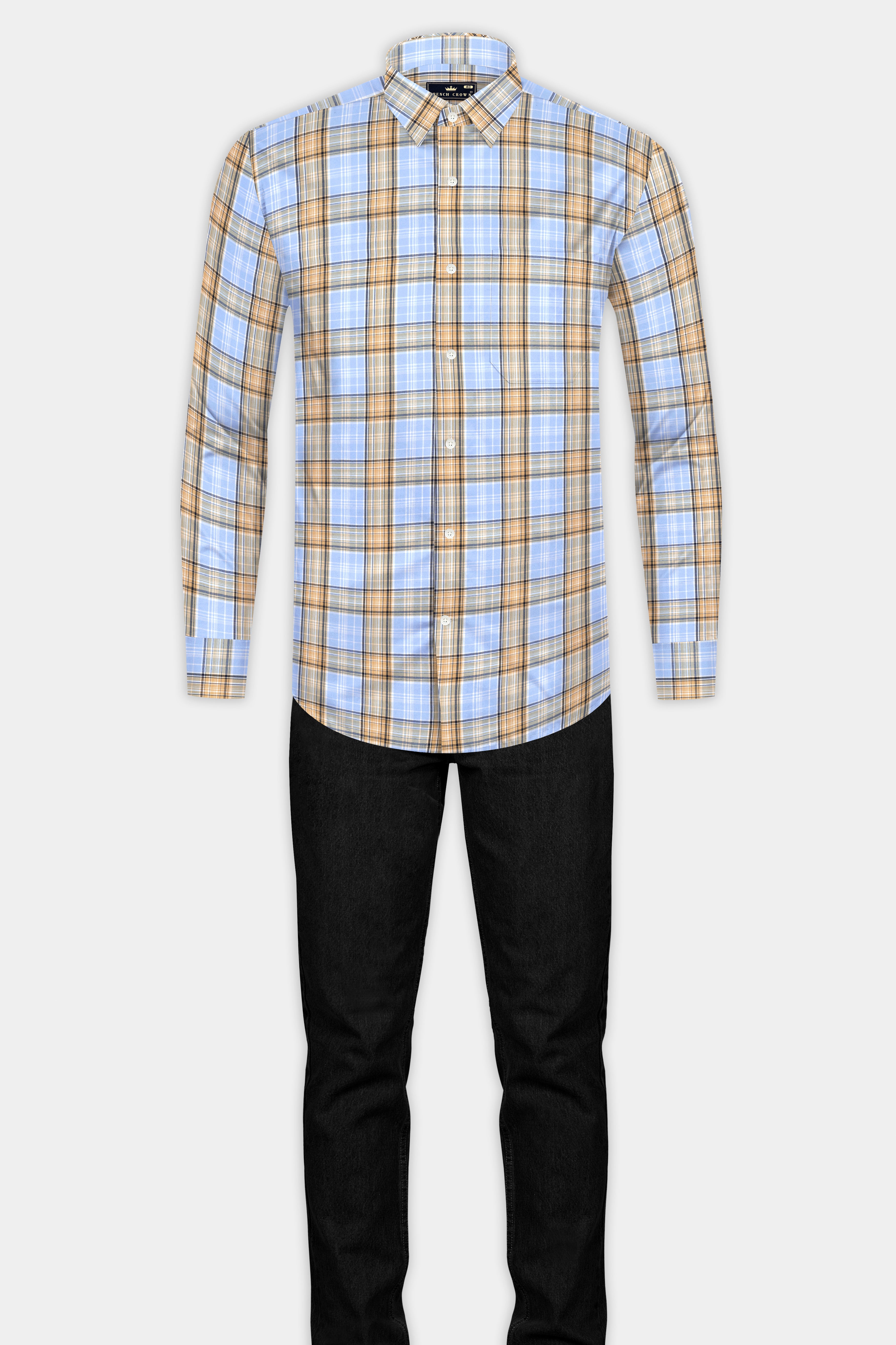 Perano Blue with Apache Brown Twill Plaid Premium Cotton Shirt