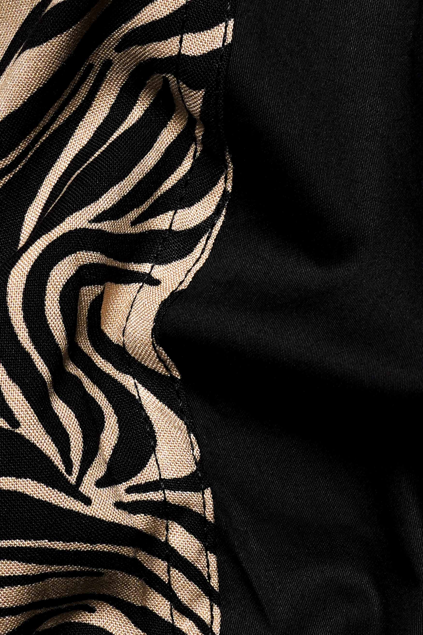 Half Animal Printed and Half Solid Black Premium Tencel Designer Shirt