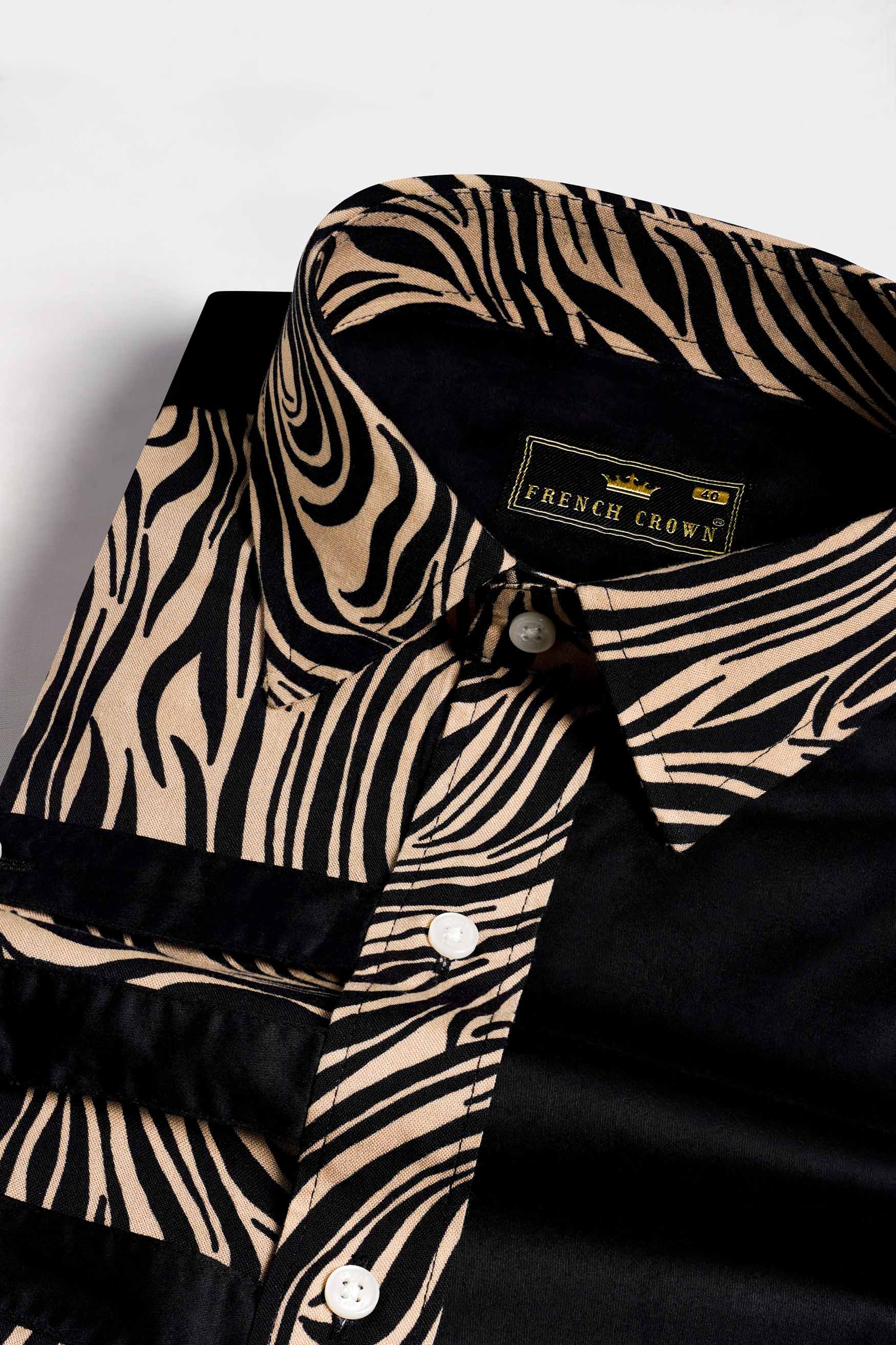 Half Animal Printed and Half Solid Black Premium Tencel Designer Shirt