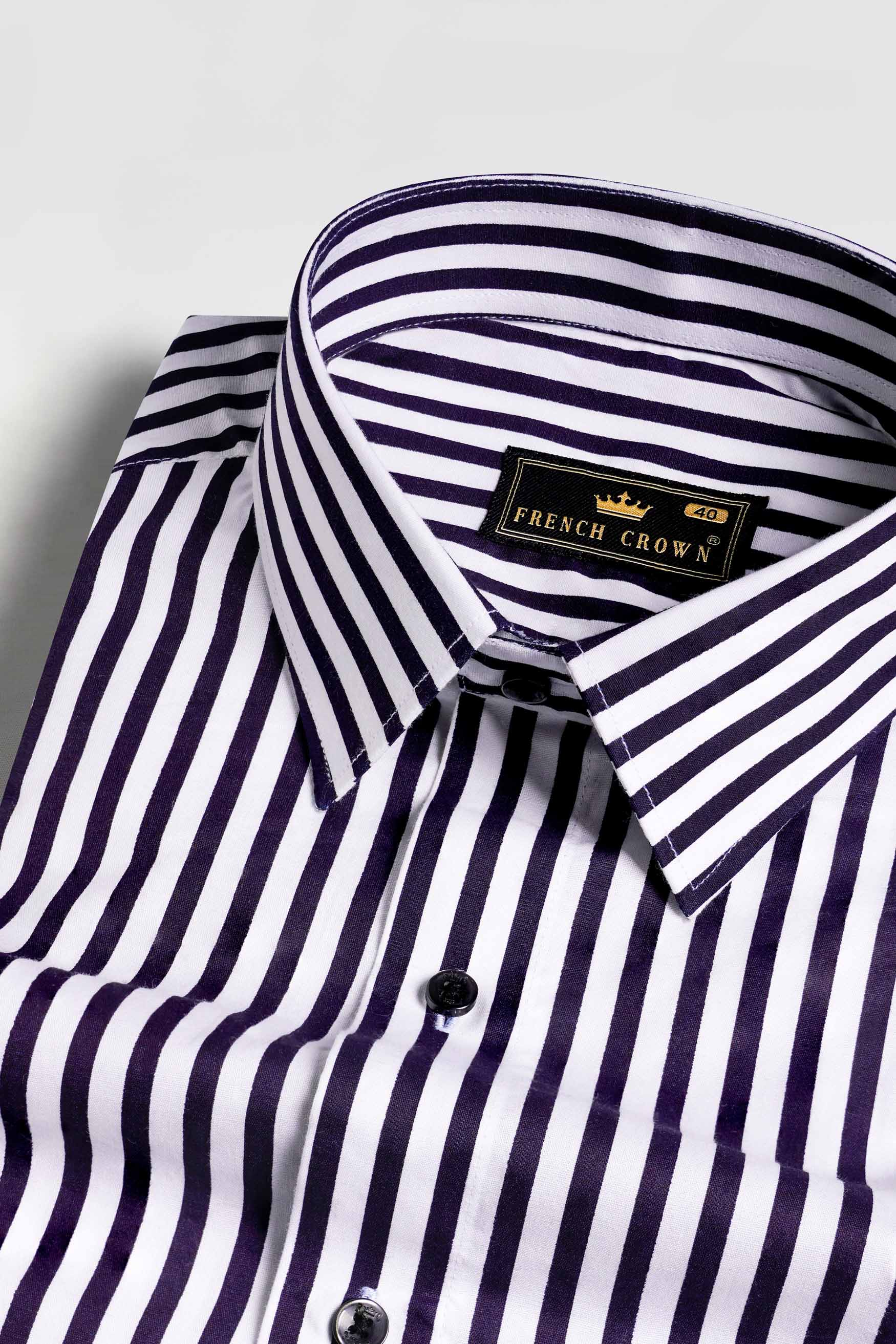 Bright White and Haiti Blue Striped Premium Cotton Designer Shirt