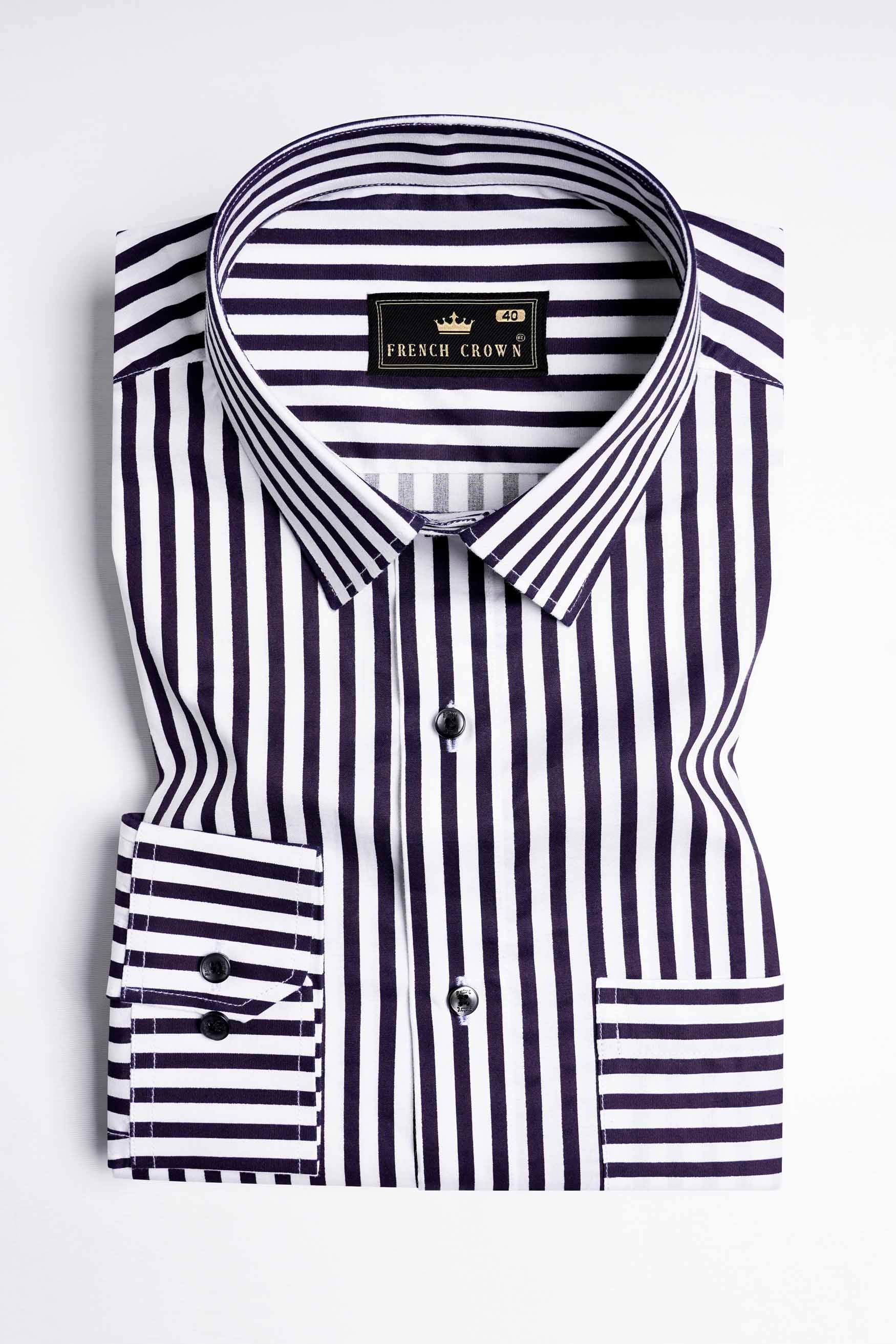 Bright White and Haiti Blue Striped Premium Cotton Designer Shirt