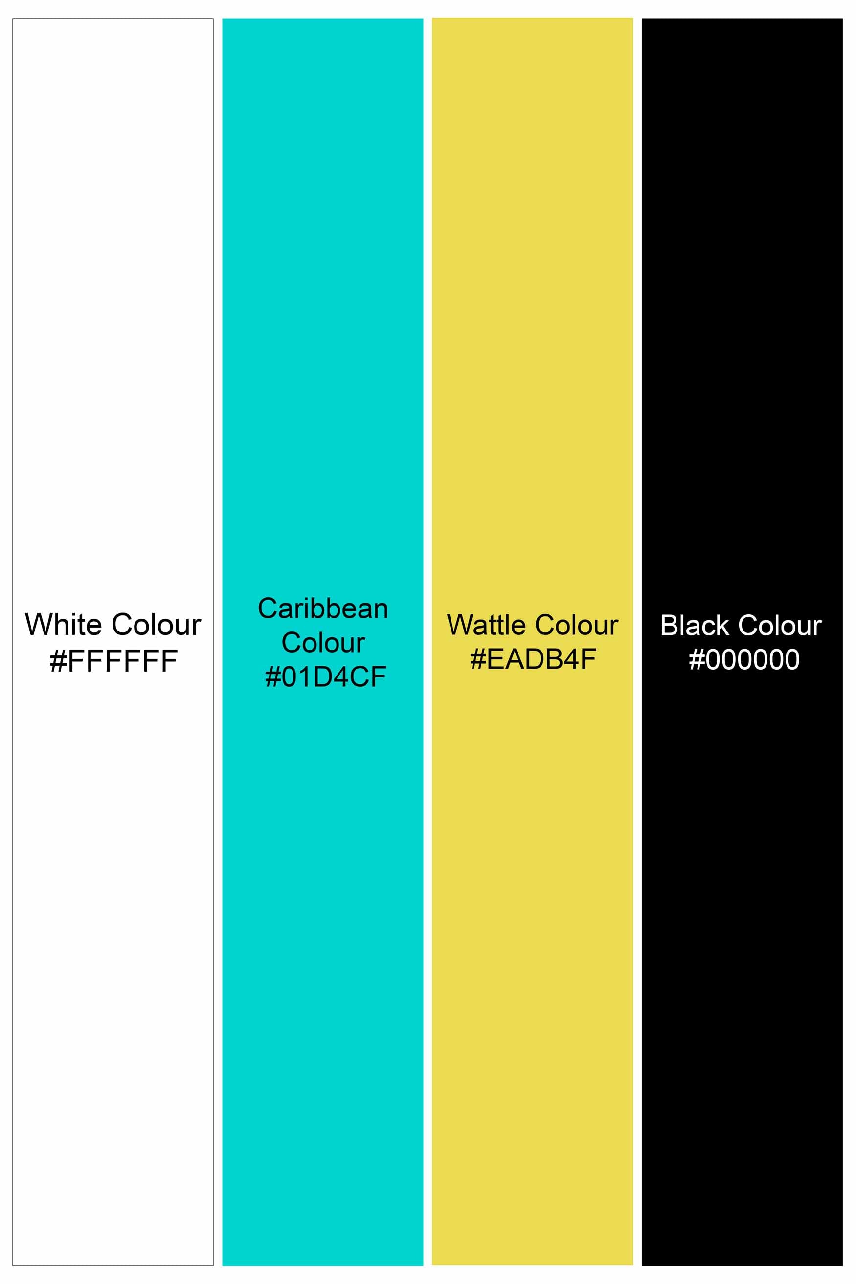 Bright White with Black and Caribbean Blue Funky Printed Subtle Sheen Super Soft Premium Cotton Shirt