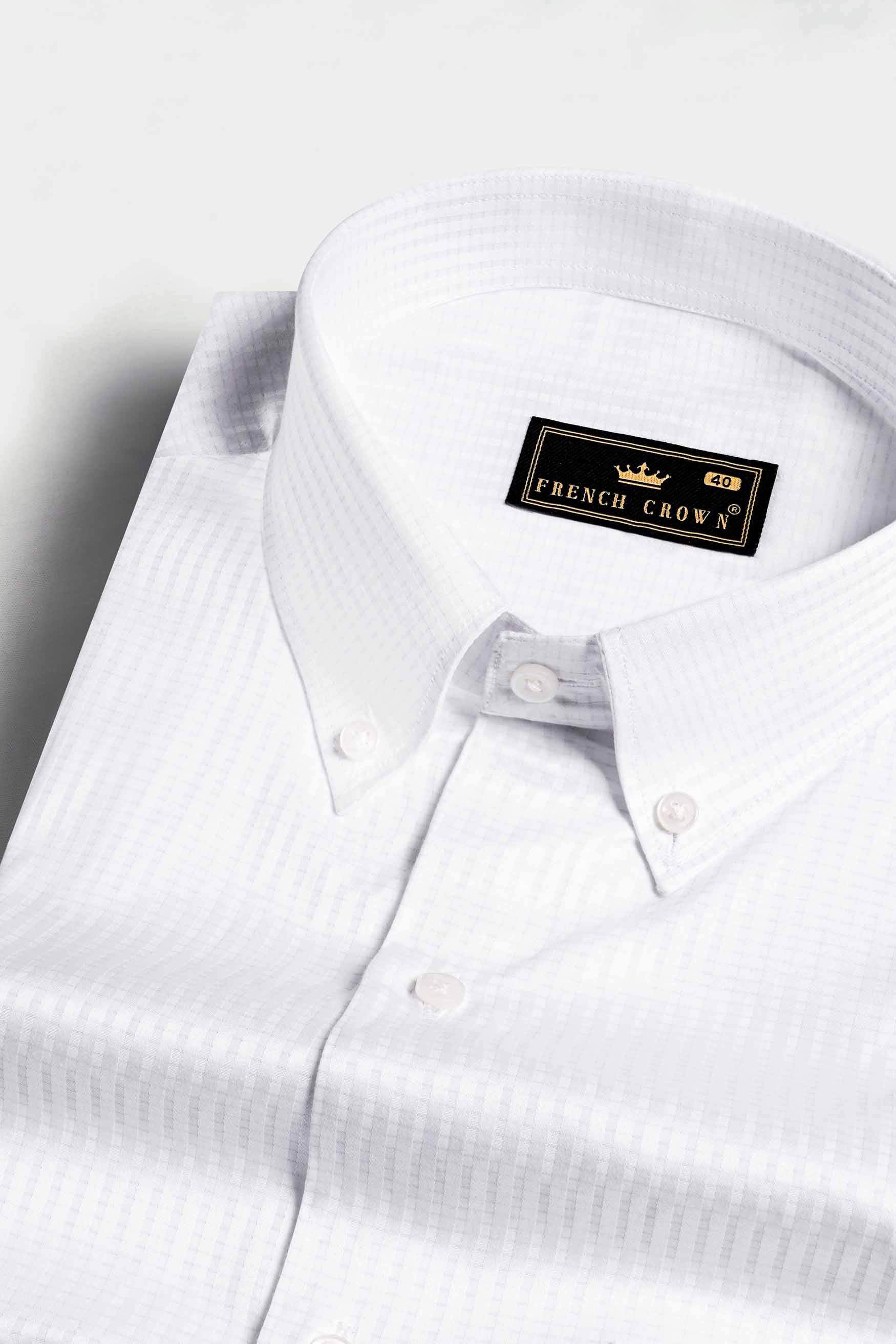 Bright White Dobby Textured Premium Giza Cotton Button Down Shirt