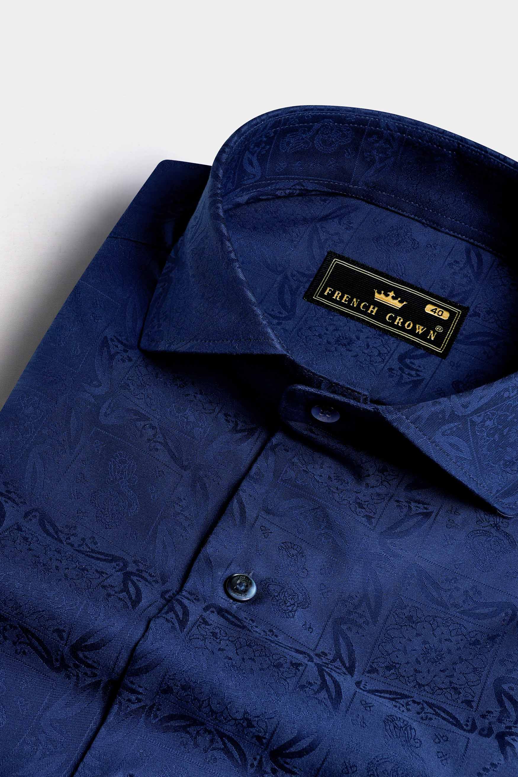 Lapis Blue Formal Textured Premium Cotton Shirt For Men