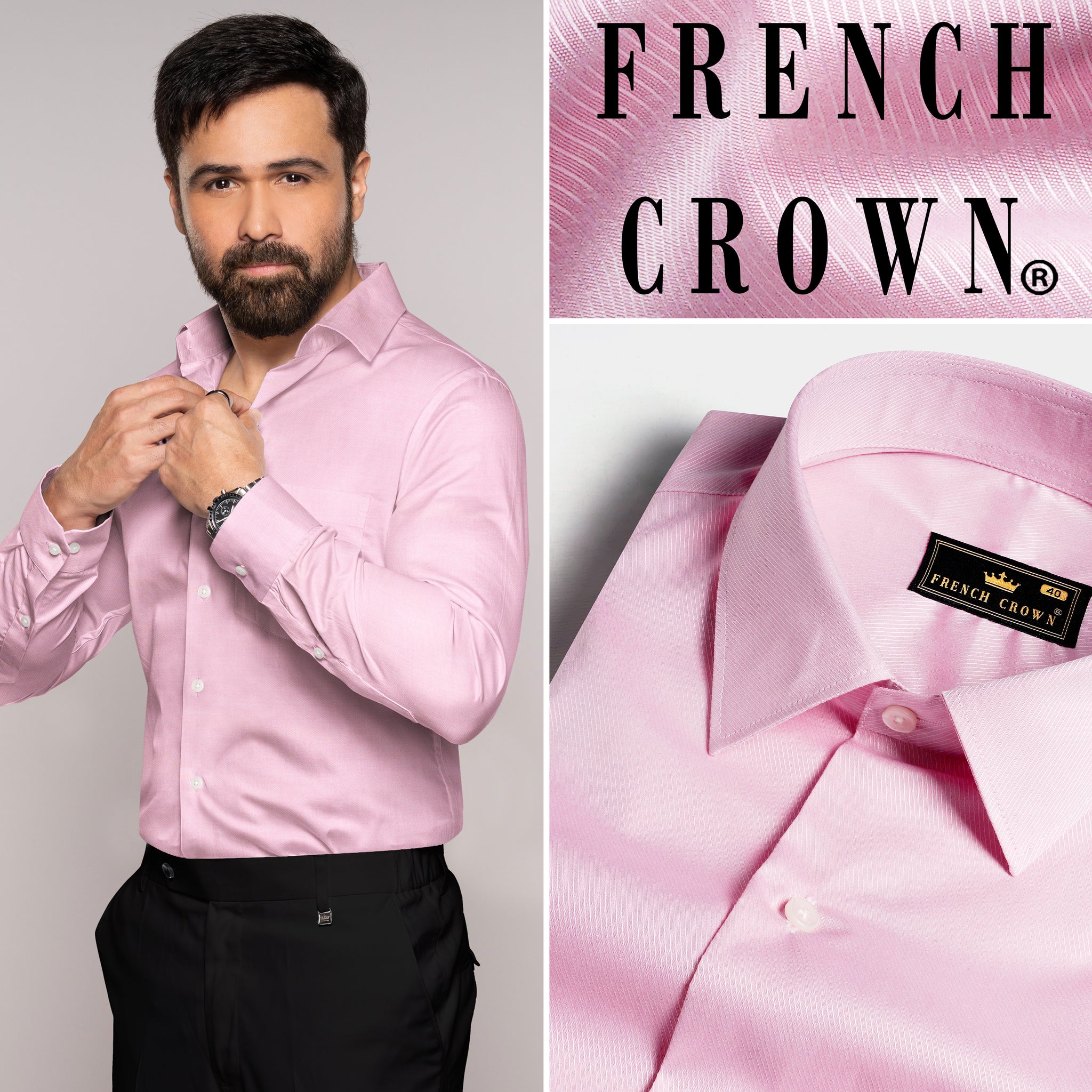 Pastel Pink Formal Textured Premium Cotton Shirt For Men