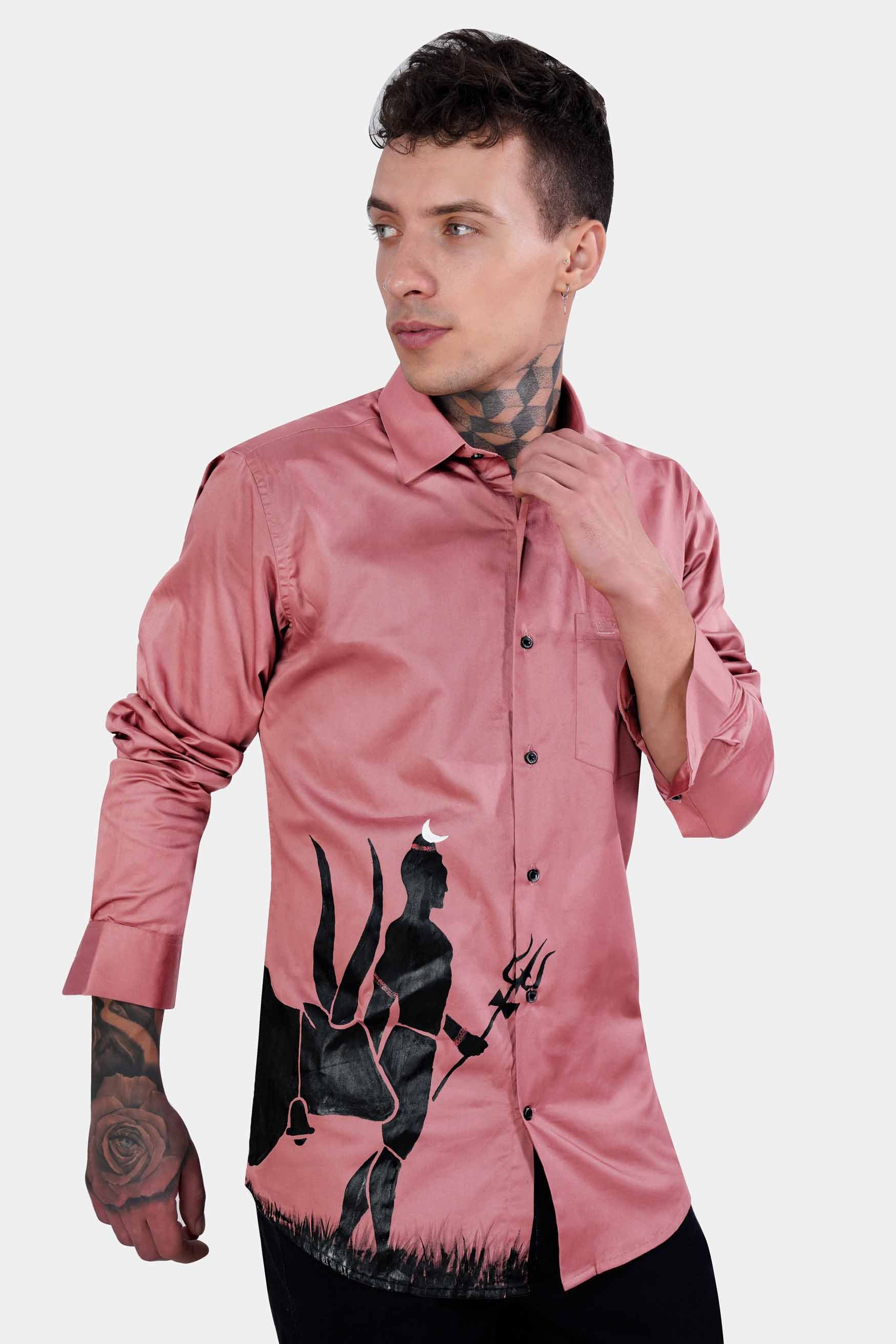 Contessa Pink Lord Shiva and Nandi Hand Painted Super Soft Premium Cotton Designer Shirt