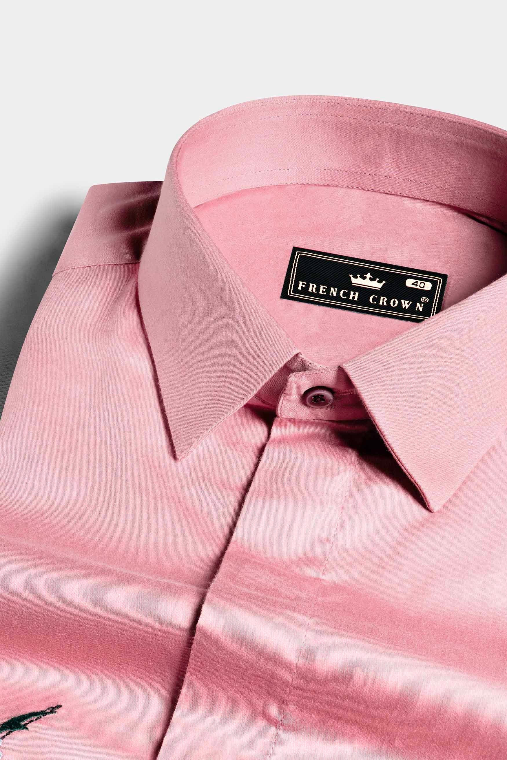 Kawai Pink Half Deer and Half Floral Embroidered Super Soft Premium Cotton Designer Shirt