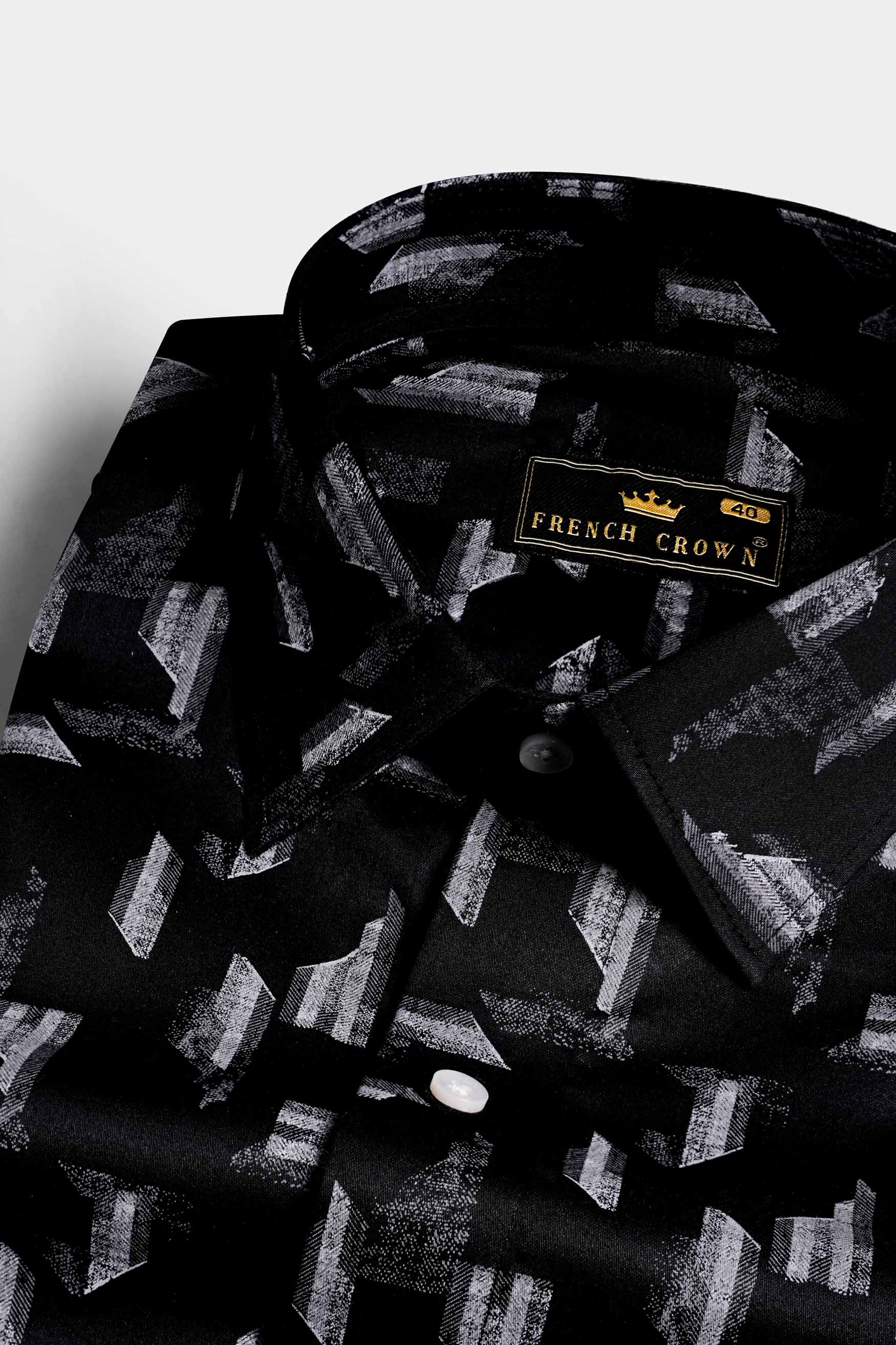 Jade Black and Regent Gray Printed Subtle Sheen Super Soft Premium Cotton Shirt