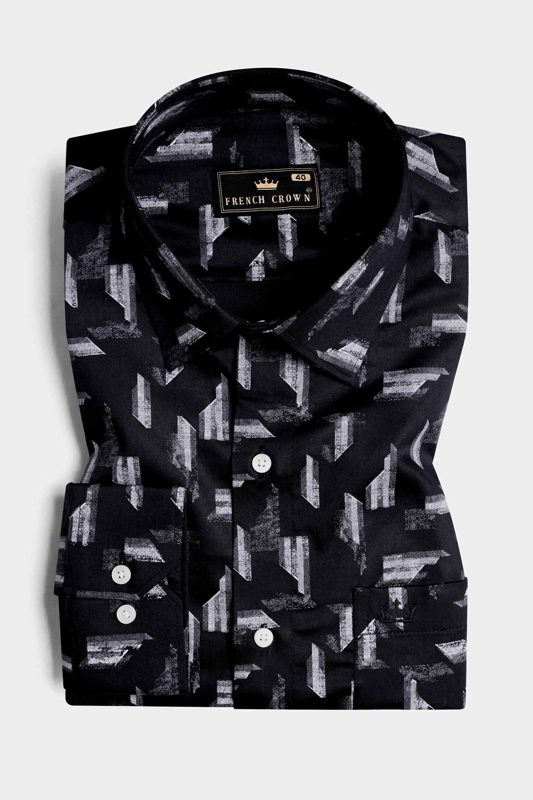 Jade Black and Regent Gray Printed Subtle Sheen Super Soft Premium Cotton Shirt
