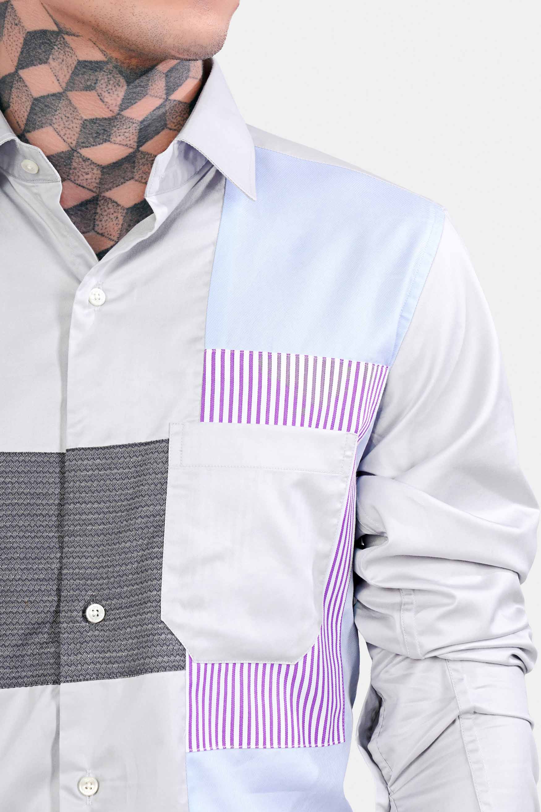 Gainsboro Gray with Marengo Gray and Jordy Blue Subtle Sheen Super Soft Premium Cotton Designer Shirt