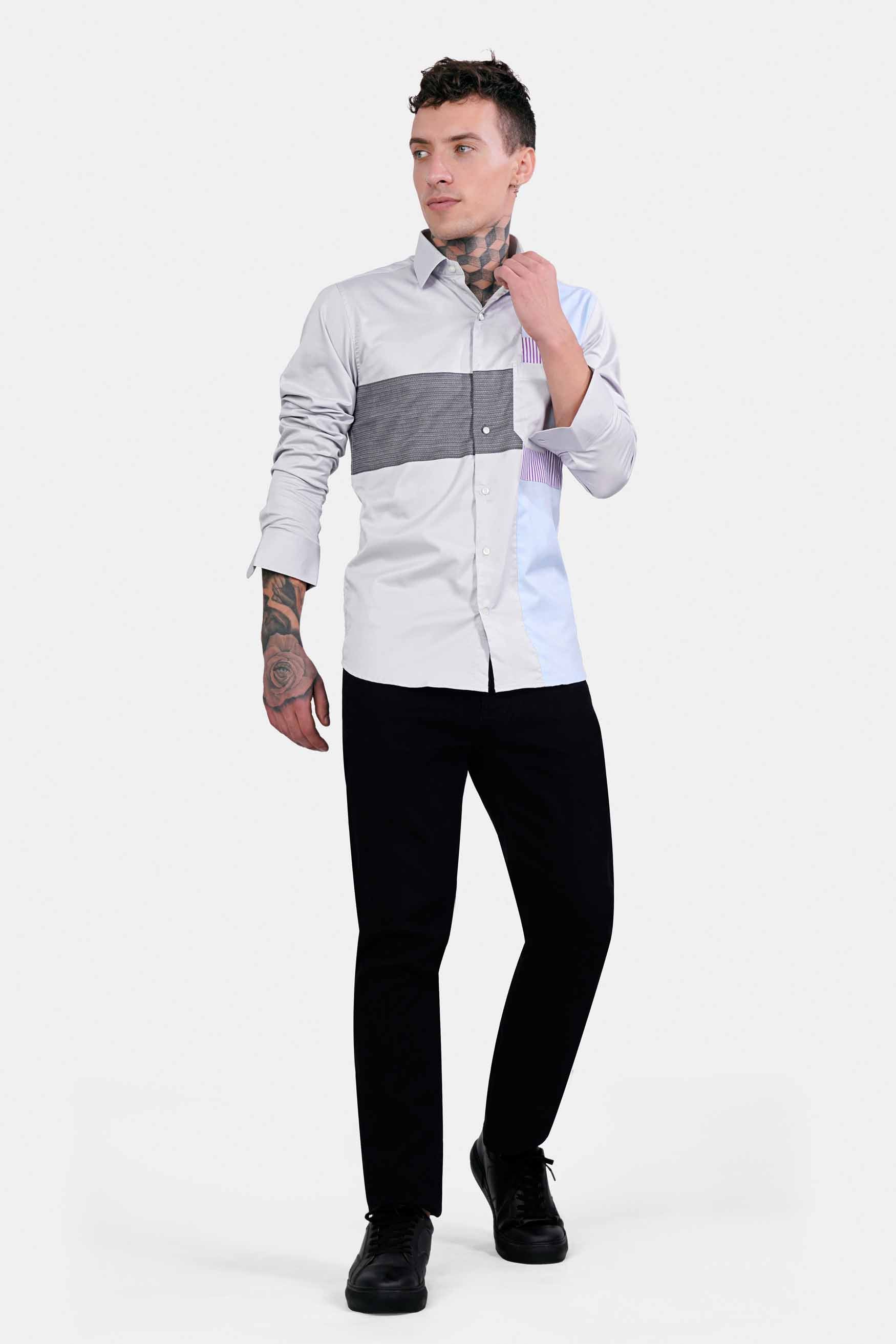 Gainsboro Gray with Marengo Gray and Jordy Blue Subtle Sheen Super Soft Premium Cotton Designer Shirt