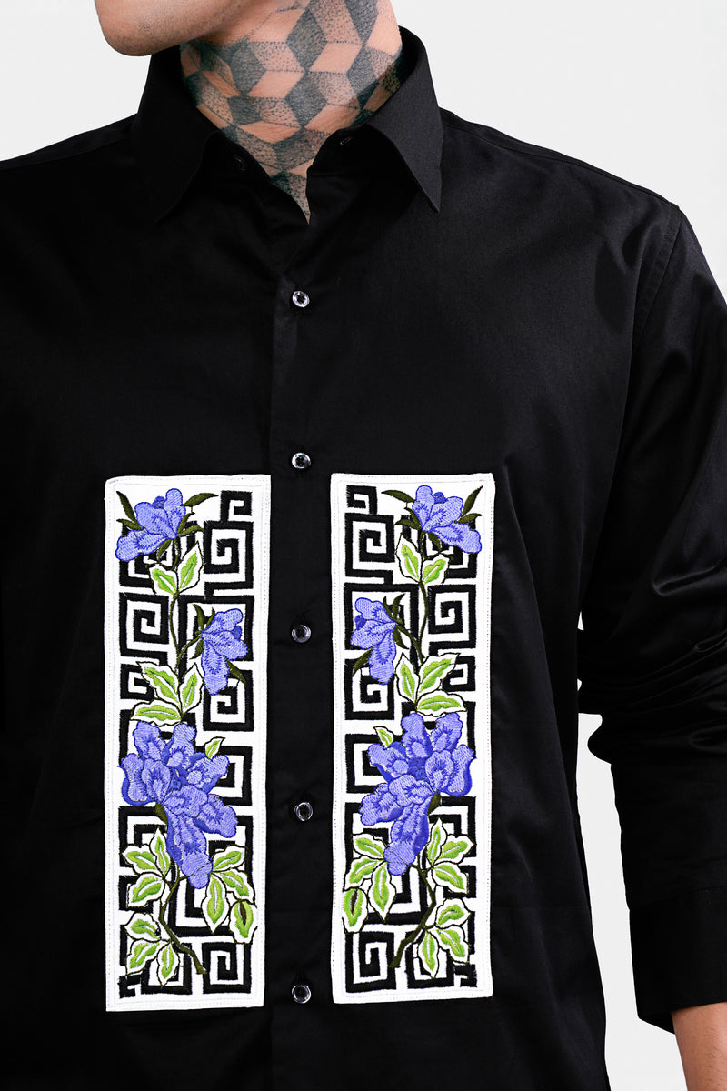 Jade Black Patchwork Subtle Sheen Super Soft Premium Cotton Designer Shirt