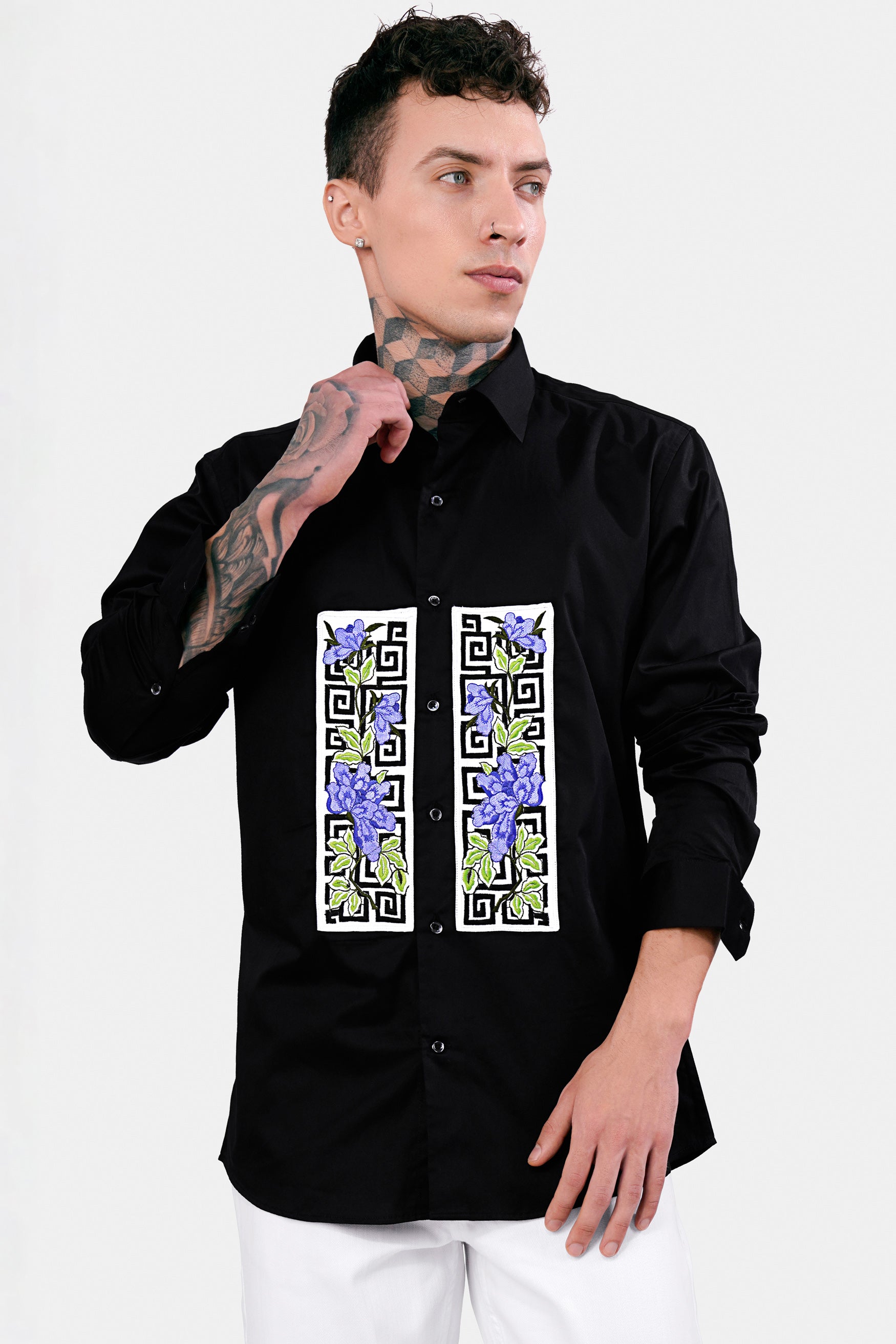 Jade Black Patchwork Subtle Sheen Super Soft Premium Cotton Designer Shirt