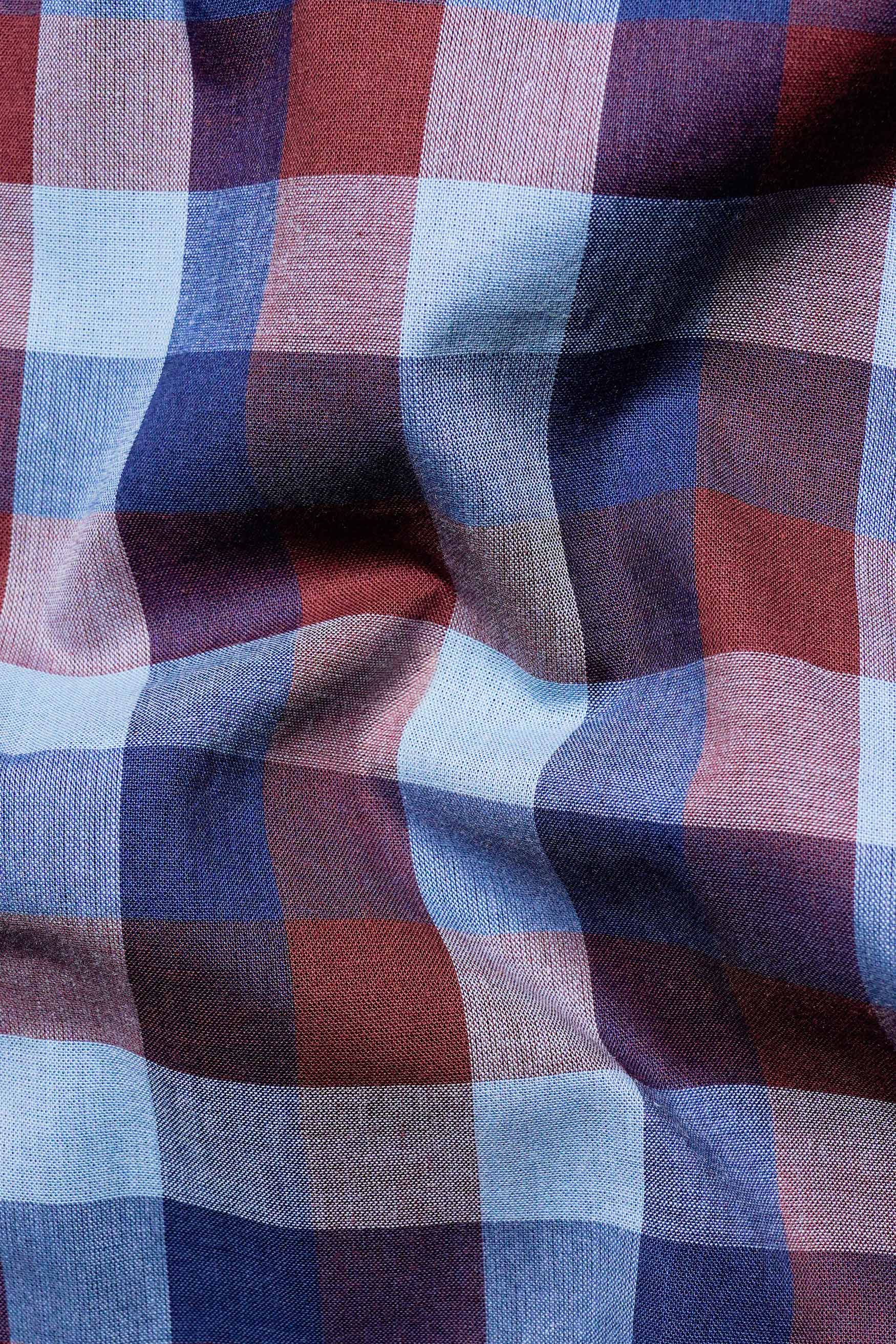 Lapis Blue with Cordovan Brown and Glacier Blue Checkered Royal Oxford Shirt