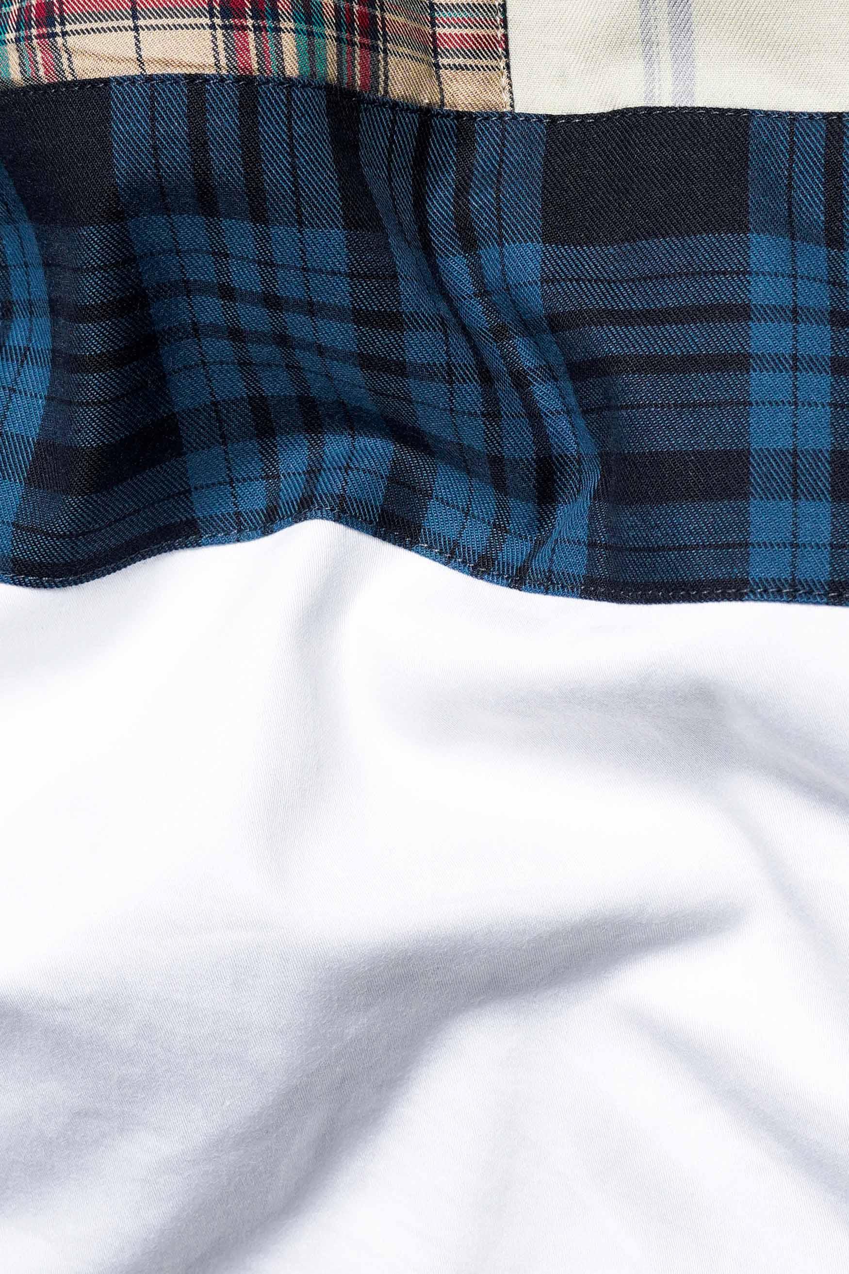Bright White with Multicolour Checkered Subtle Sheen Super Soft Premium Cotton Designer Shirt