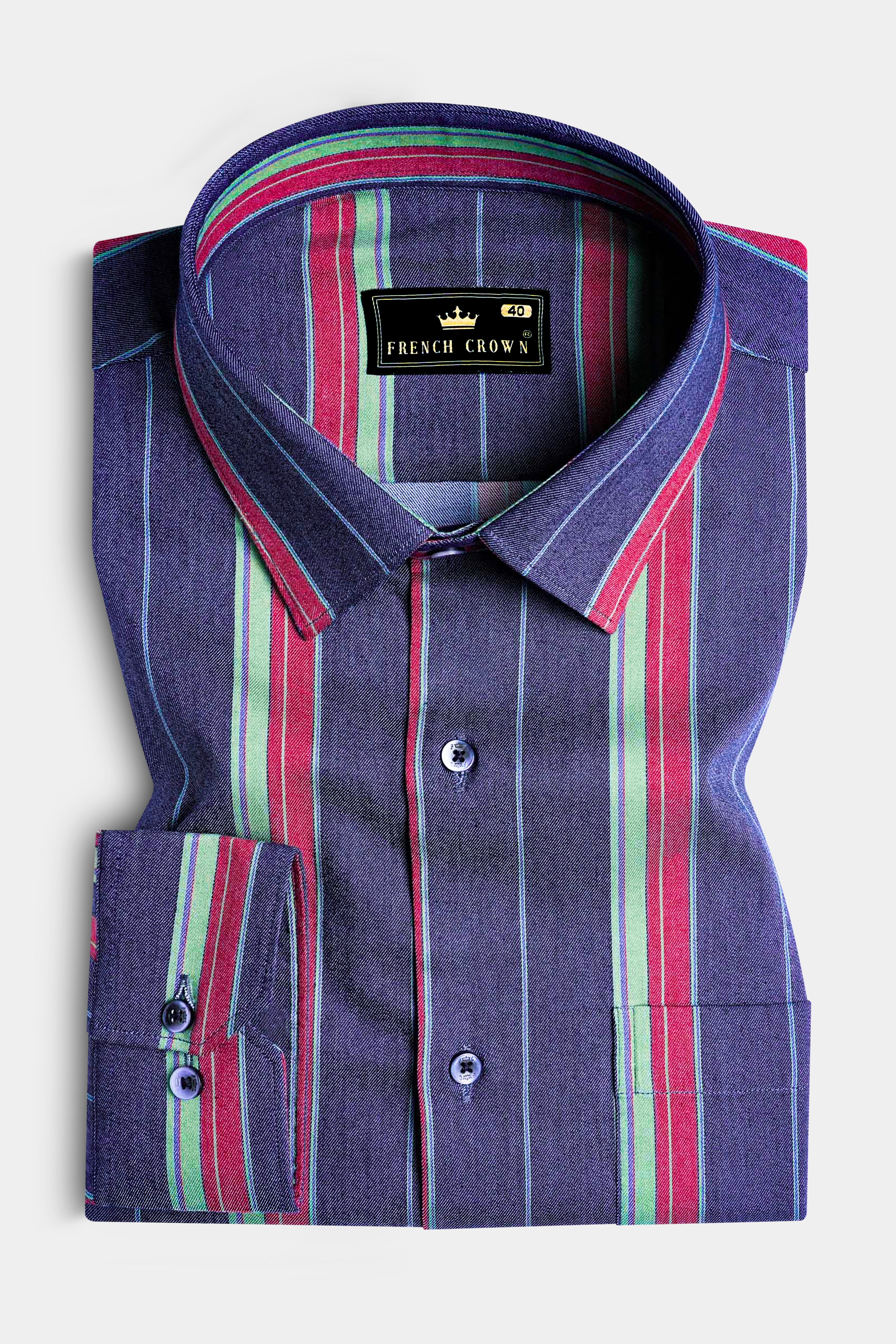 Indigo Blue Multicolour Striped Chambray Shirt