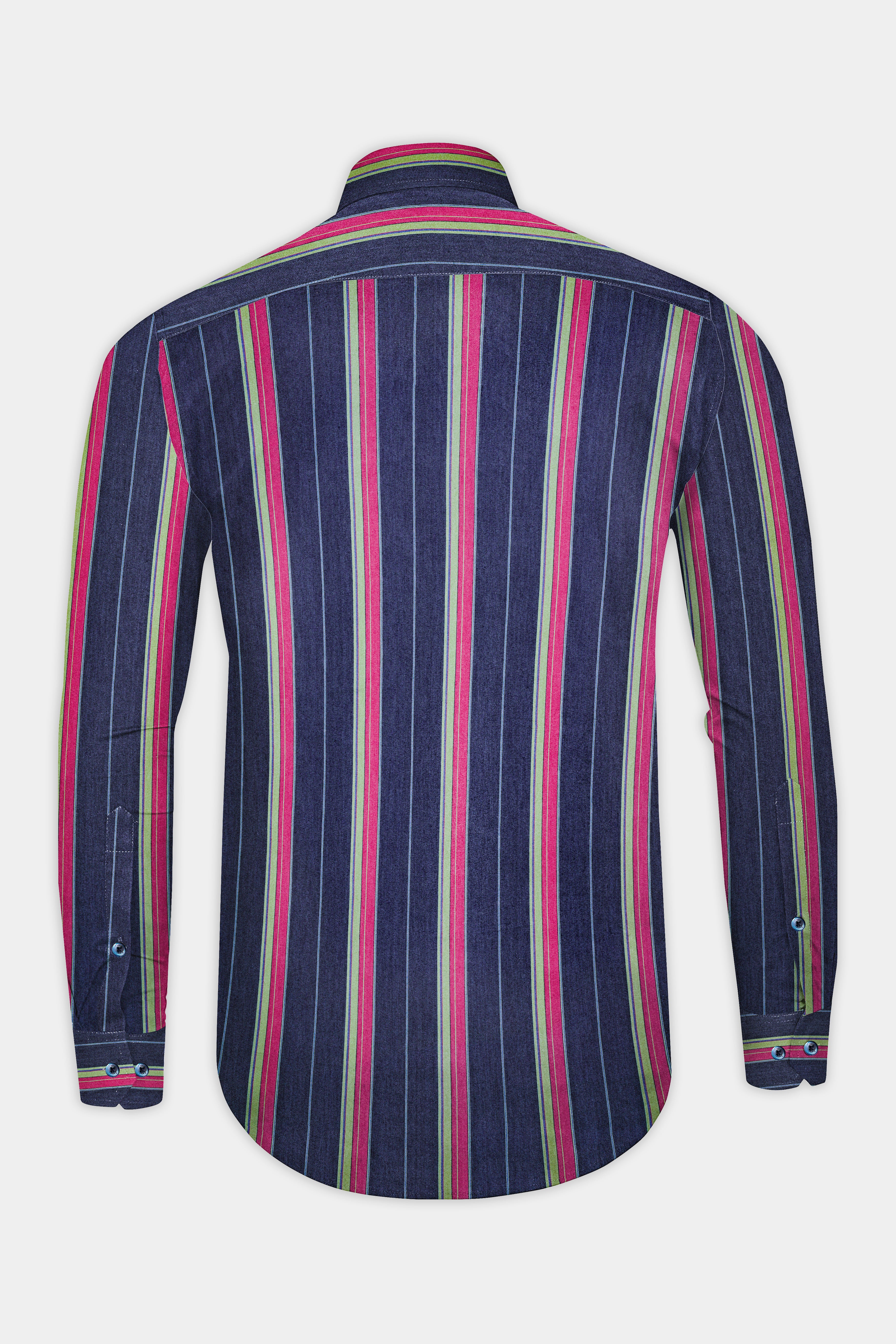 Indigo Blue Multicolour Striped Chambray Shirt