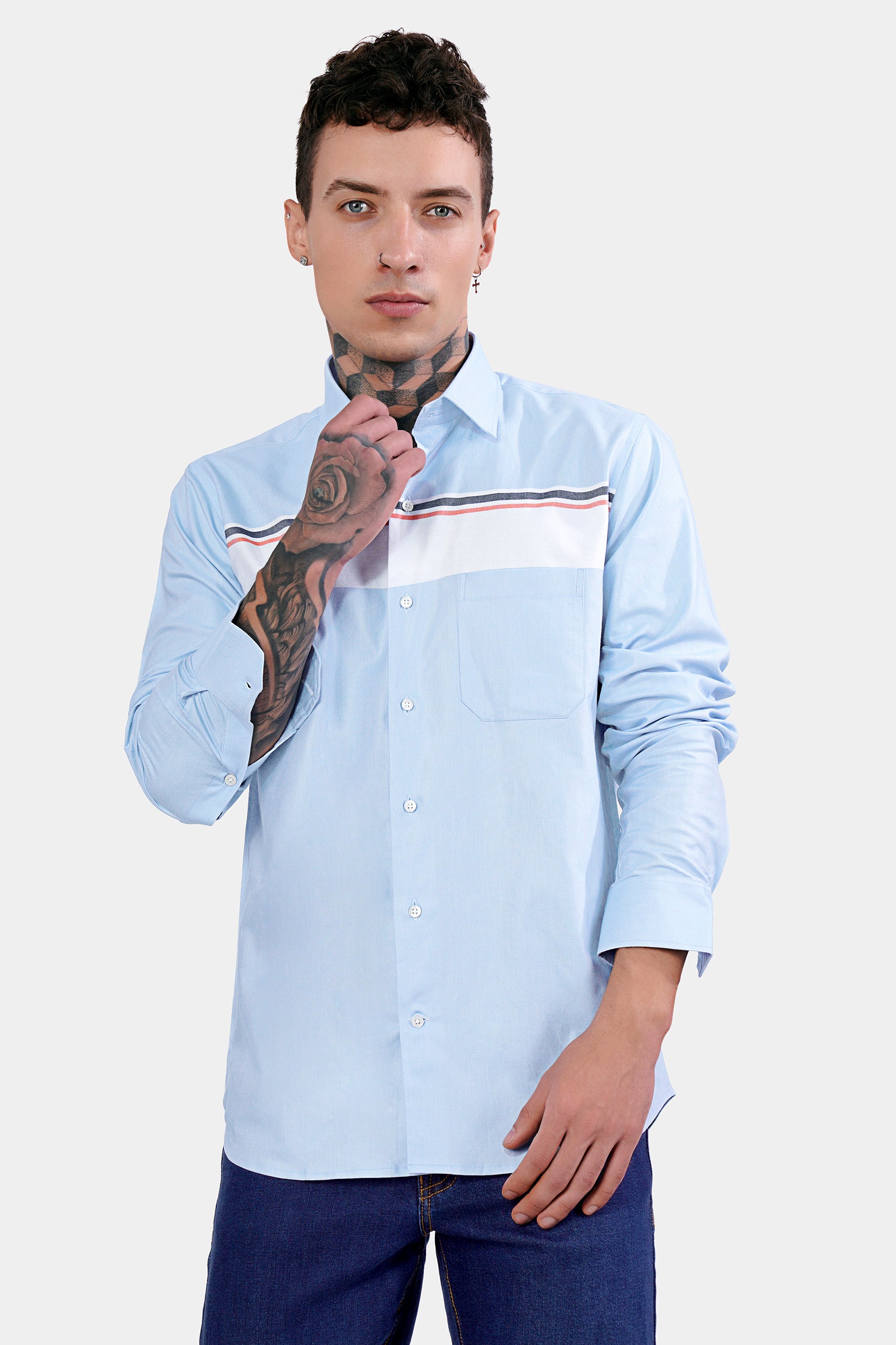 Beau Blue and Bright White Multicolour Striped Royal Oxford Shirt