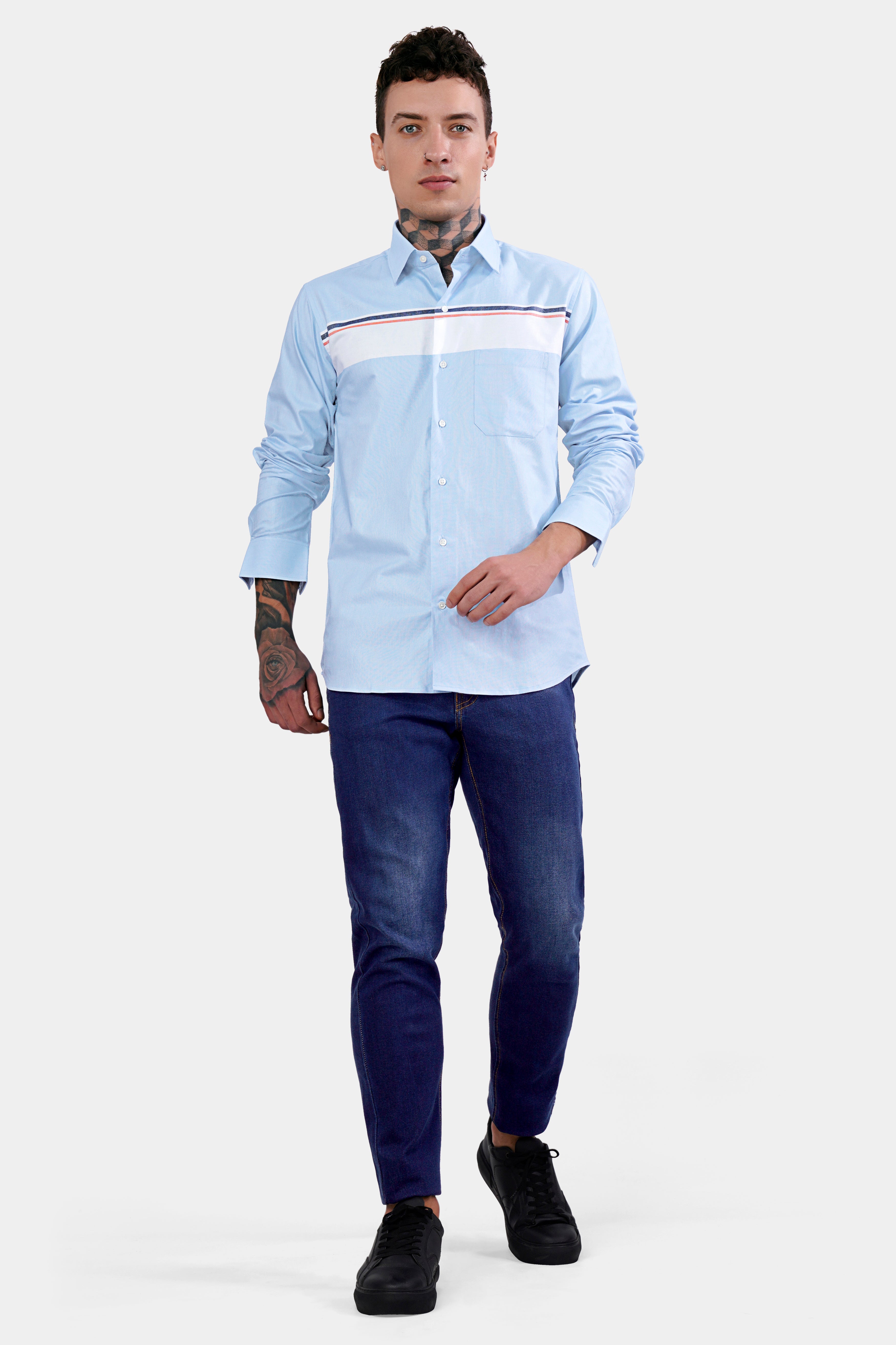 Beau Blue and Bright White Multicolour Striped Royal Oxford Shirt