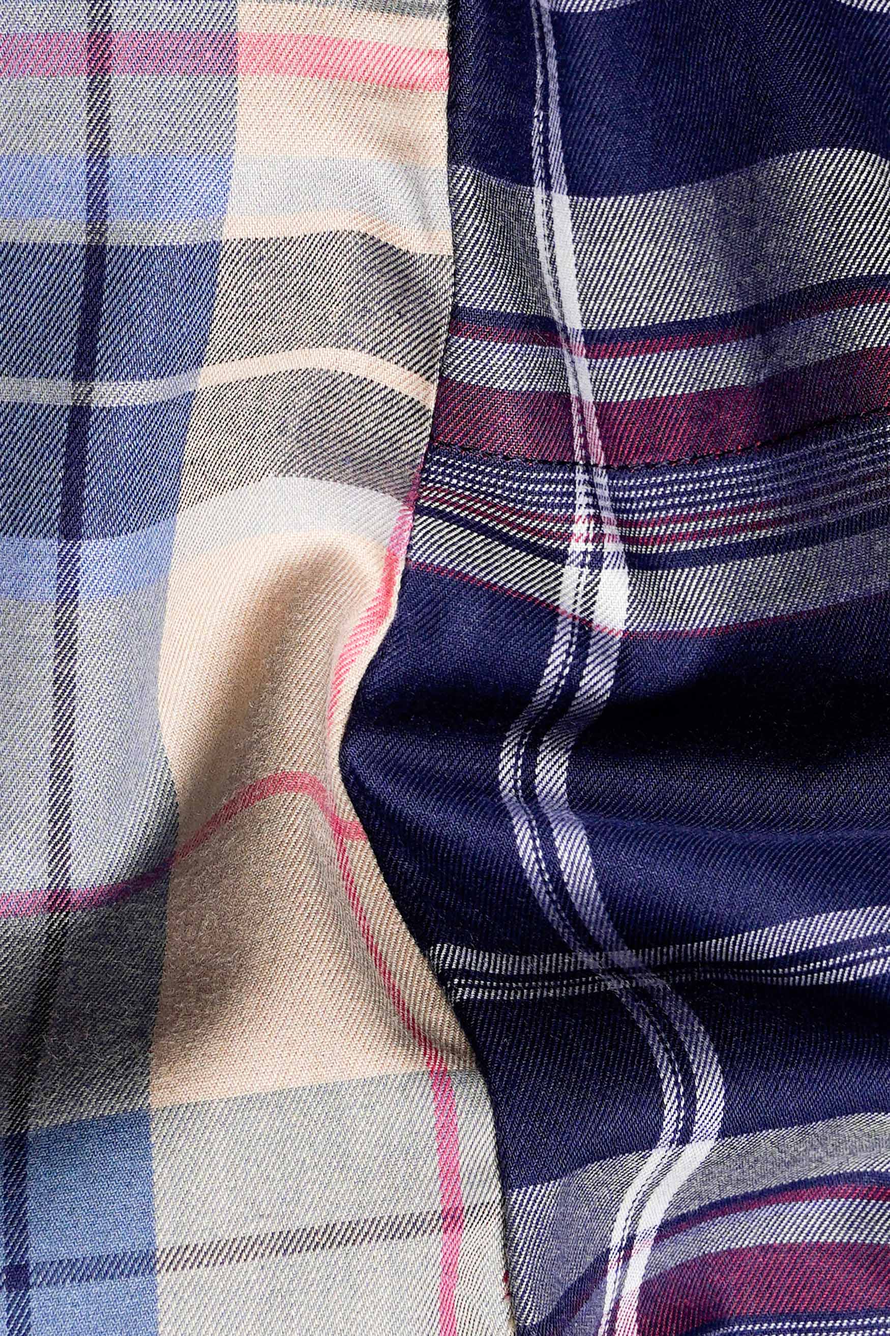 Haiti Blue and Akaroa Brown Twill Plaid Premium Cotton Half Sleeved Designer Shirt 11400-CA-SS-38, 11400-CA-SS-39, 11400-CA-SS-40, 11400-CA-SS-42, 11400-CA-SS-44, 11400-CA-SS-46, 11400-CA-SS-48, 11400-CA-SS-50, 11400-CA-SS-52