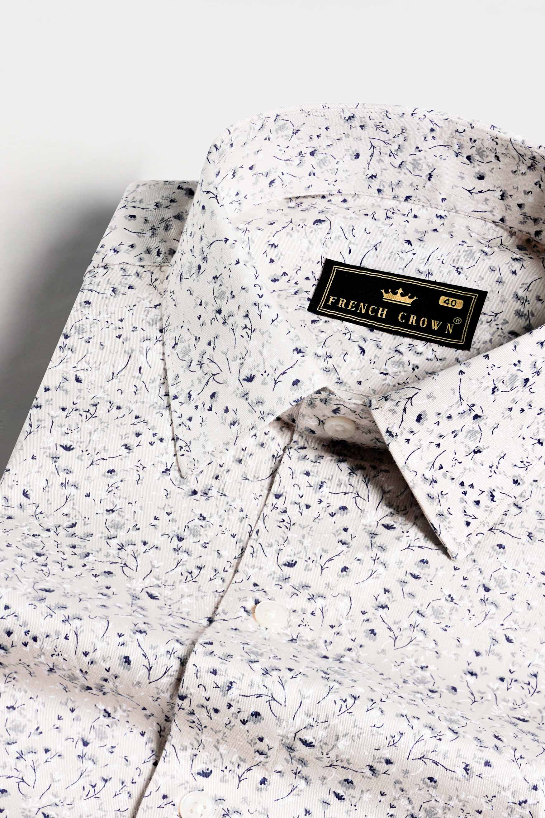 Bon Jour Cream and Rhino Blue Ditsy Printed Royal Oxford Shirt 11406-38, 11406-H-38, 11406-39, 11406-H-39, 11406-40, 11406-H-40, 11406-42, 11406-H-42, 11406-44, 11406-H-44, 11406-46, 11406-H-46, 11406-48, 11406-H-48, 11406-50, 11406-H-50, 11406-52, 11406-H-52