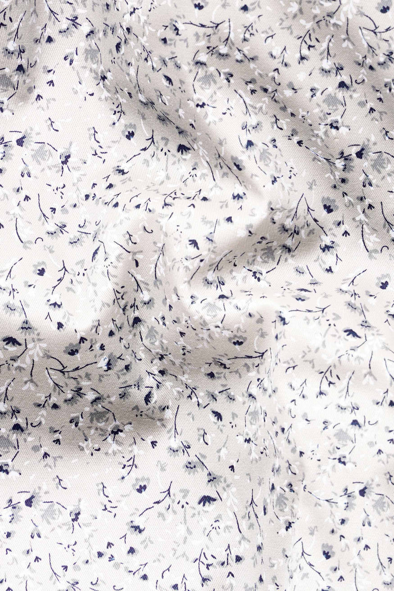 Bon Jour Cream and Rhino Blue Ditsy Printed Royal Oxford Shirt