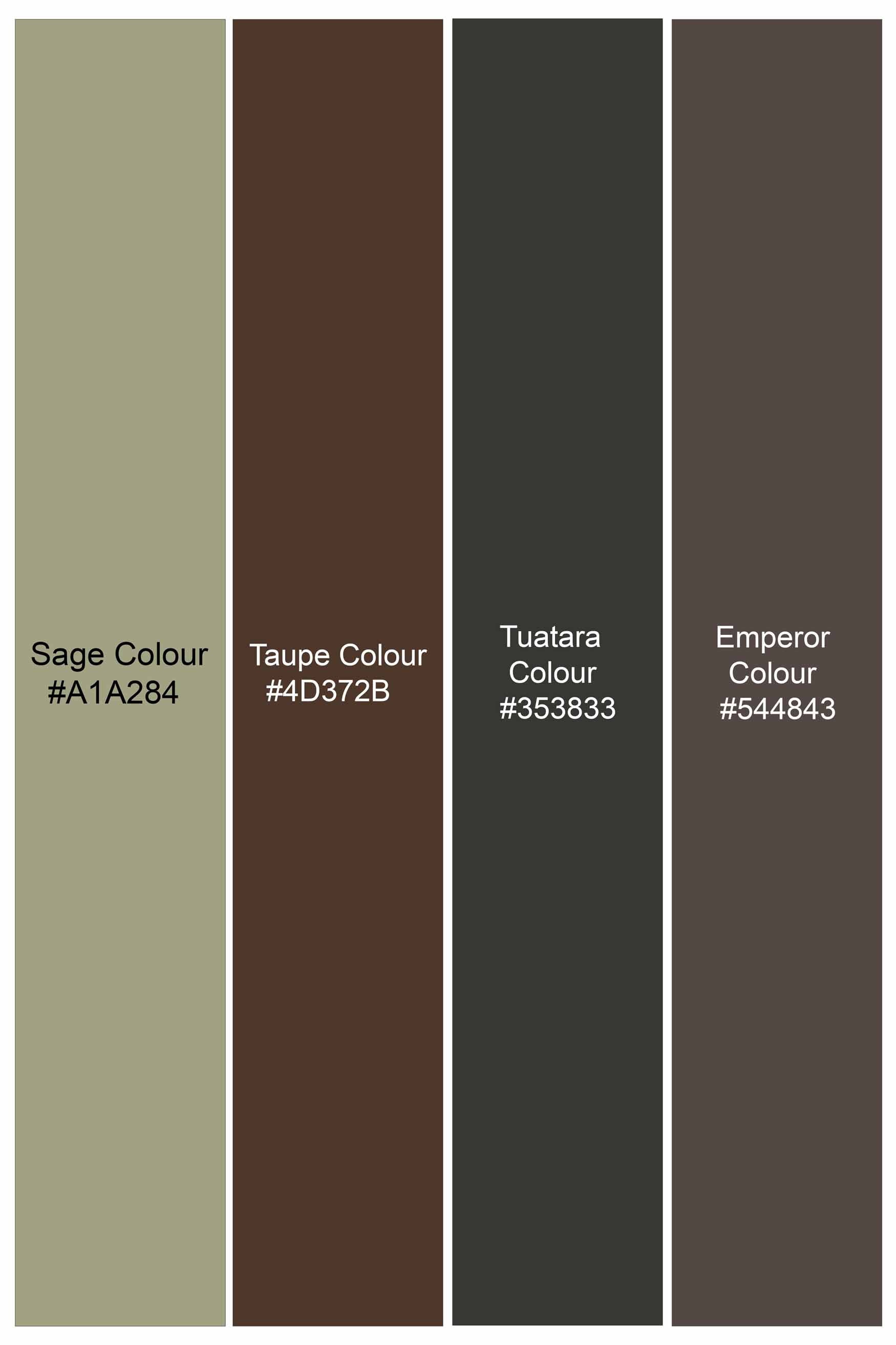 Sage Green and Taupe Brown Printed Royal Oxford Shirt