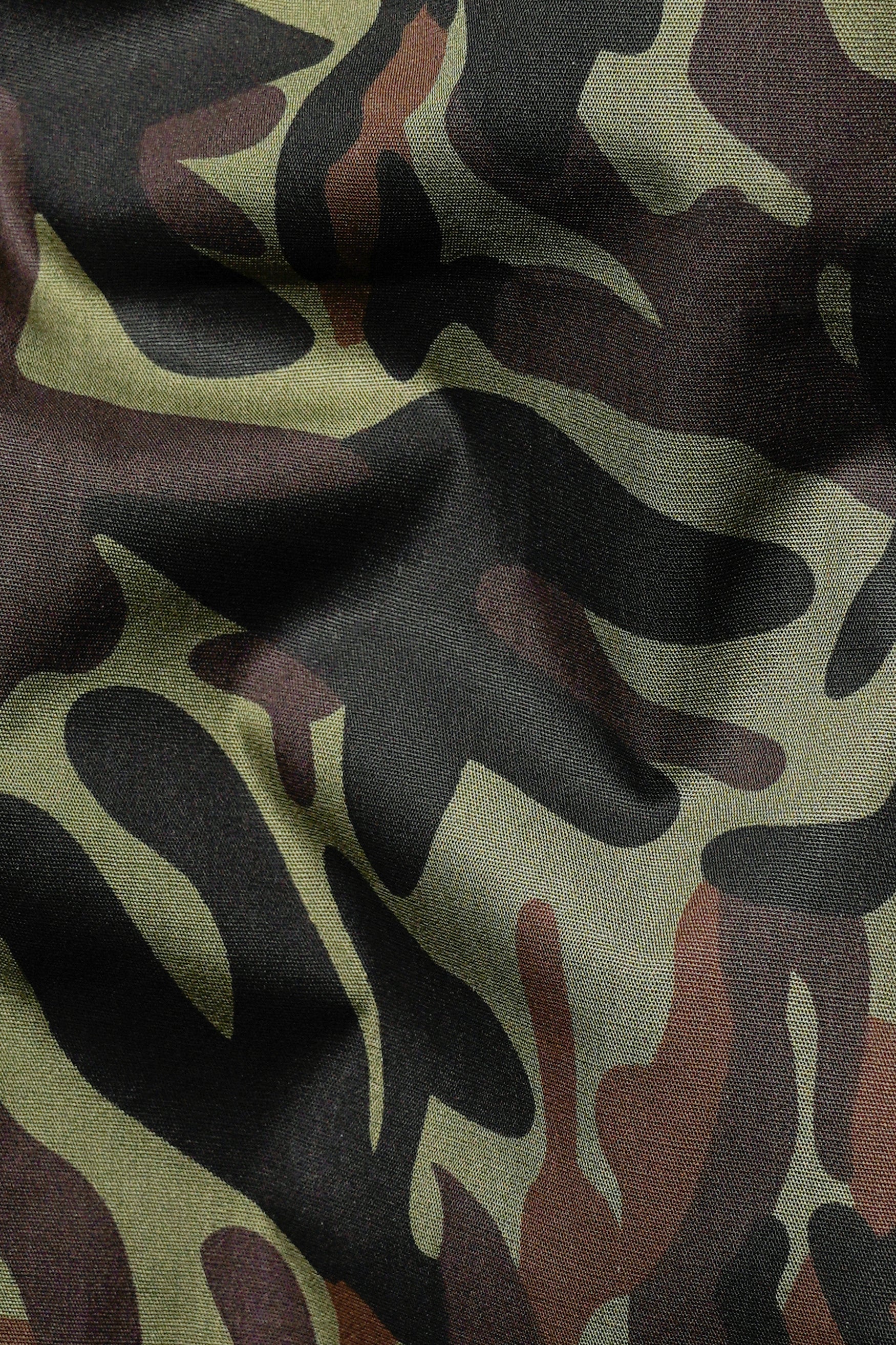 Sage Green and Taupe Brown Printed Royal Oxford Shirt