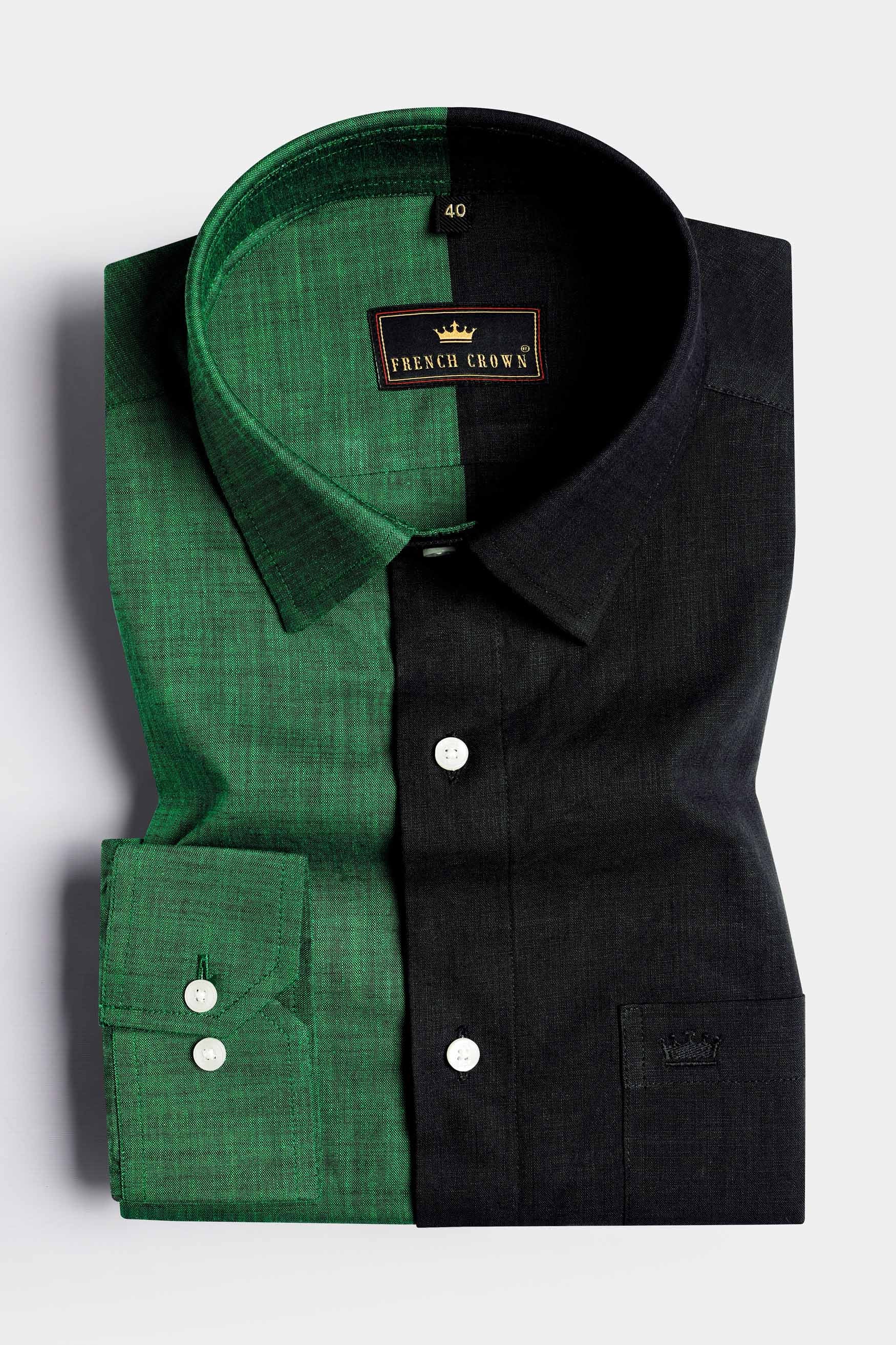 Half Pine Green and Half Jade Black Luxurious Linen Shirt 11429-38, 11429-H-38, 11429-39, 11429-H-39, 11429-40, 11429-H-40, 11429-42, 11429-H-42, 11429-44, 11429-H-44, 11429-46, 11429-H-46, 11429-48, 11429-H-48, 11429-50, 11429-H-50, 11429-52, 11429-H-52
